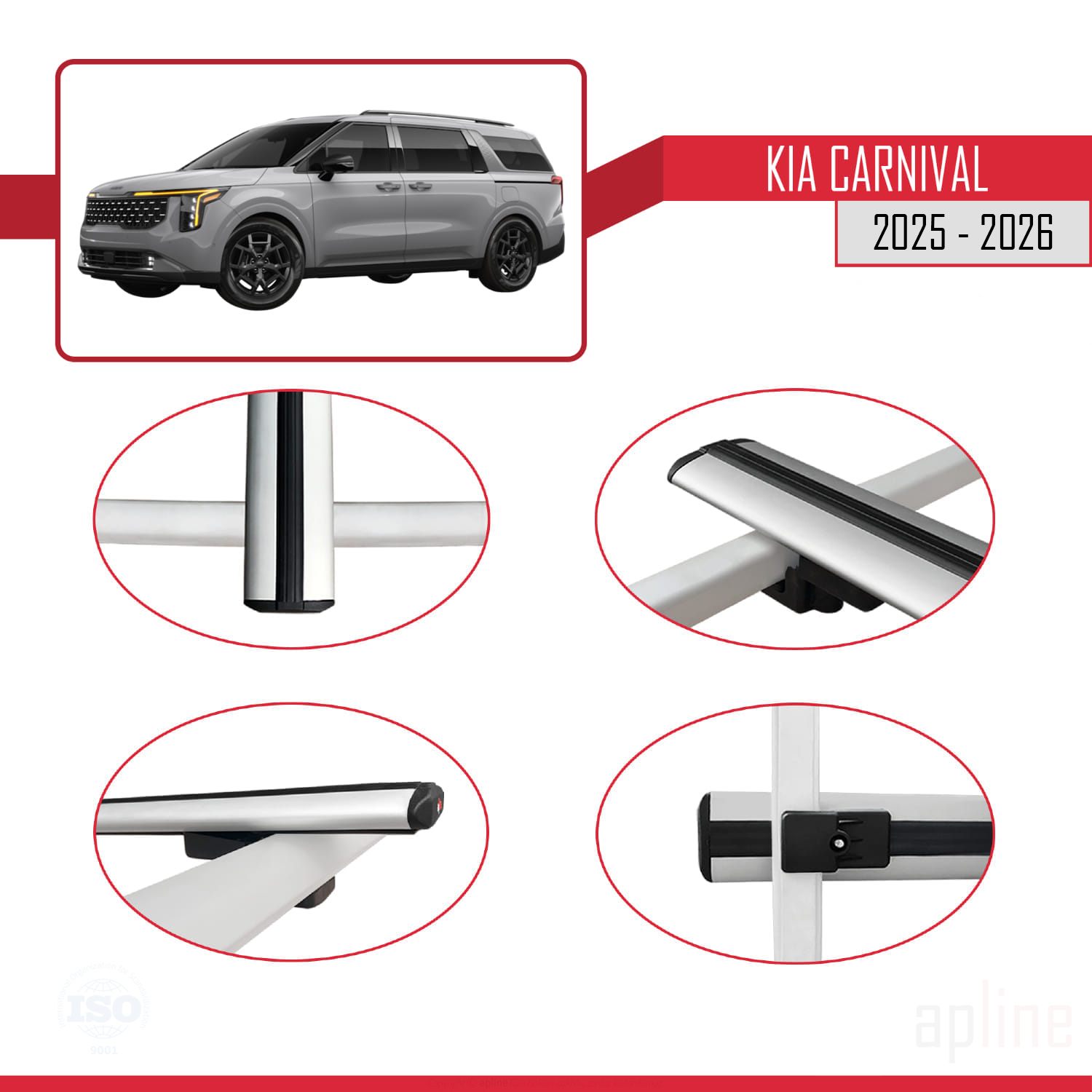 Kia Carnival 2025 -2026 Arası ile Uyumlu BASIC Model Ara Atkı Tavan Barı Gri 3 Adet - Görsel 4
