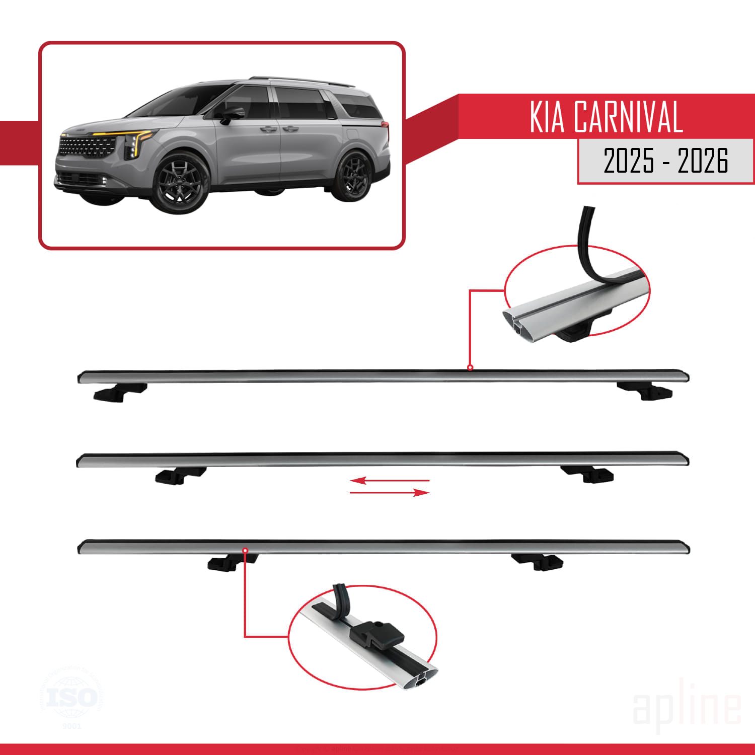 Kia Carnival 2025 -2026 Arası ile Uyumlu BASIC Model Ara Atkı Tavan Barı Gri 3 Adet - Görsel 5