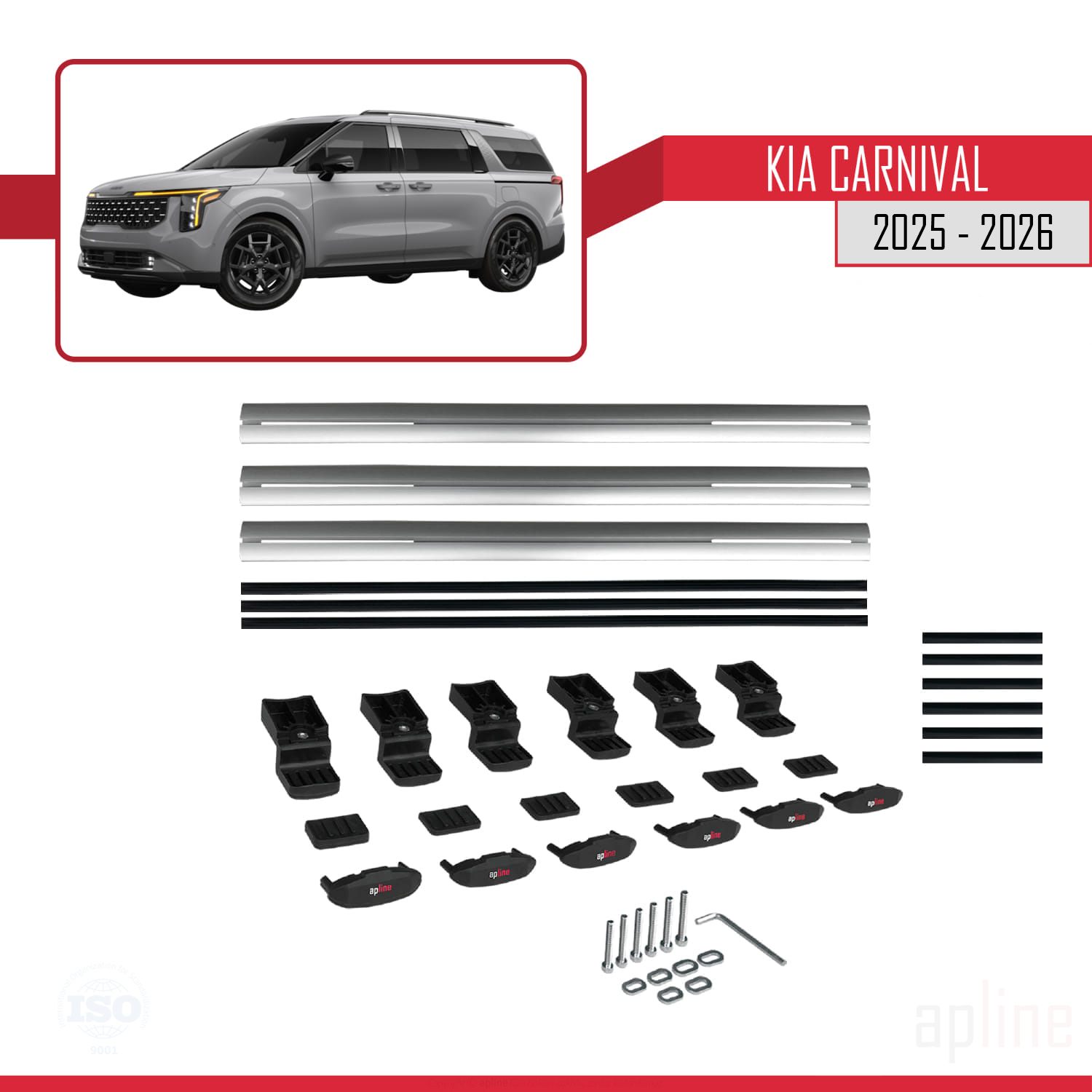 Kia Carnival 2025 -2026 Arası ile Uyumlu BASIC Model Ara Atkı Tavan Barı Gri 3 Adet - Görsel 6