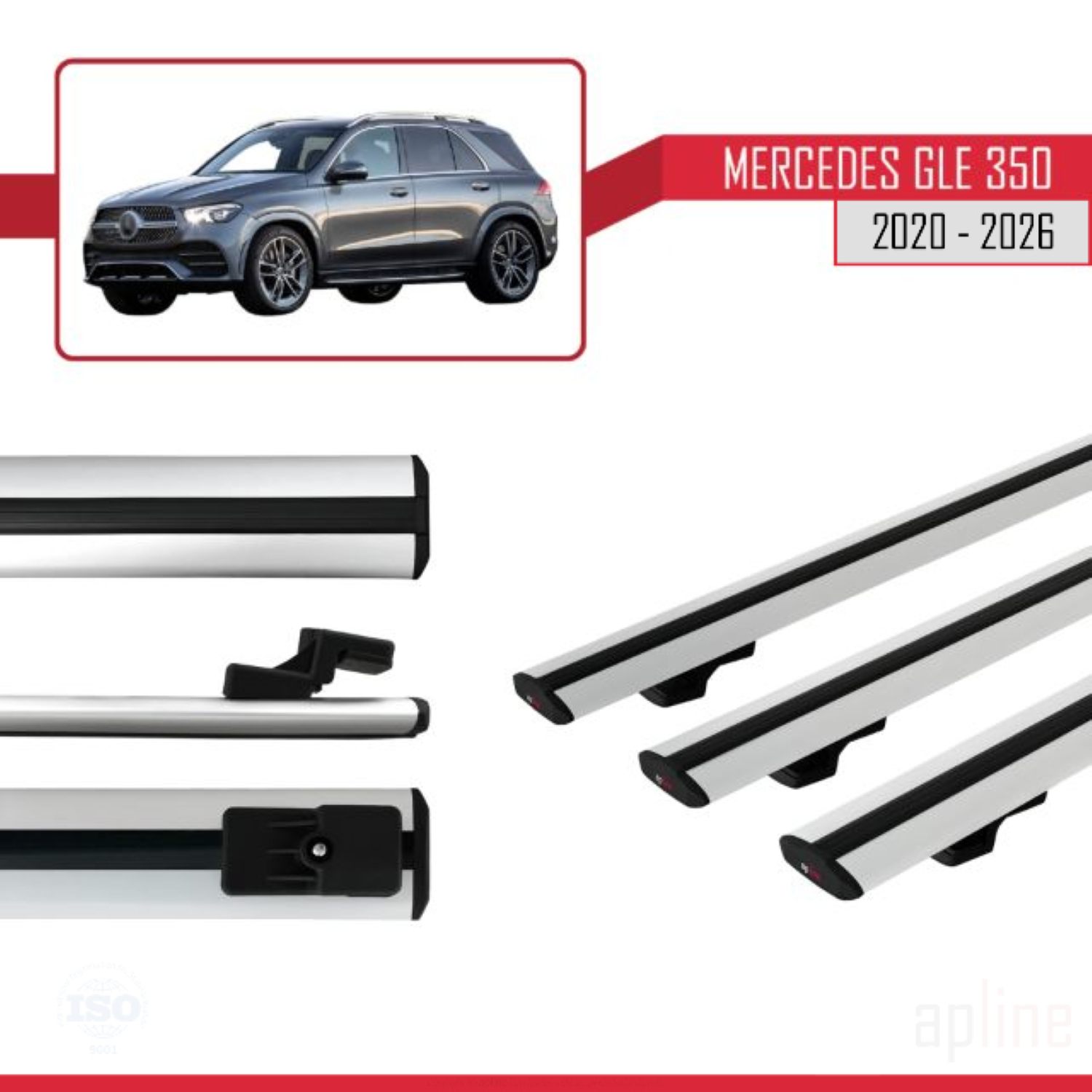 Mercedes GLE Class 4 (W167) 2019-2026 Arası ile uyumlu BASIC Model Ara Atkı Tavan Barı Gri 3 Adet - Görsel 3