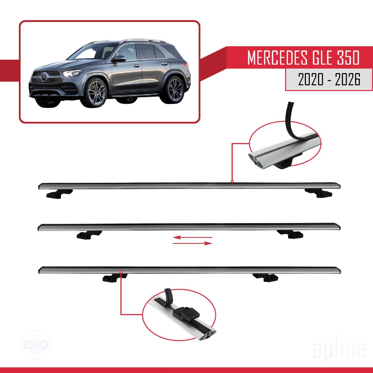 Mercedes GLE Class 4 (W167) 2019-2026 Arası ile uyumlu BASIC Model Ara Atkı Tavan Barı Gri 2 Adet - Görsel 5