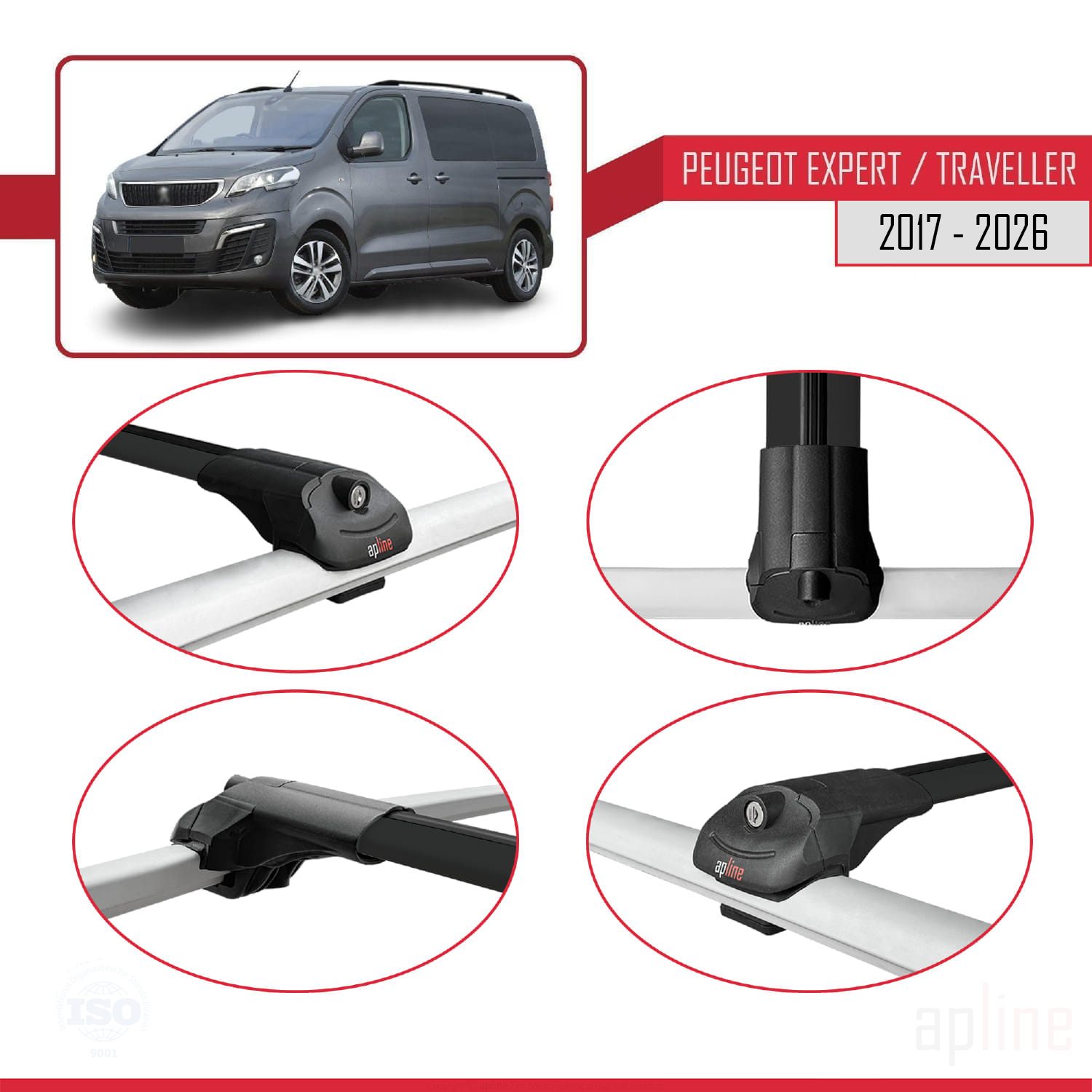 Peugeot Expert 3 Traveller (K0) 2017-2026 Arası ile Uyumlu ACE-1 Model Ara Atkı Tavan Barı Siyah 3 Adet - Görsel 4