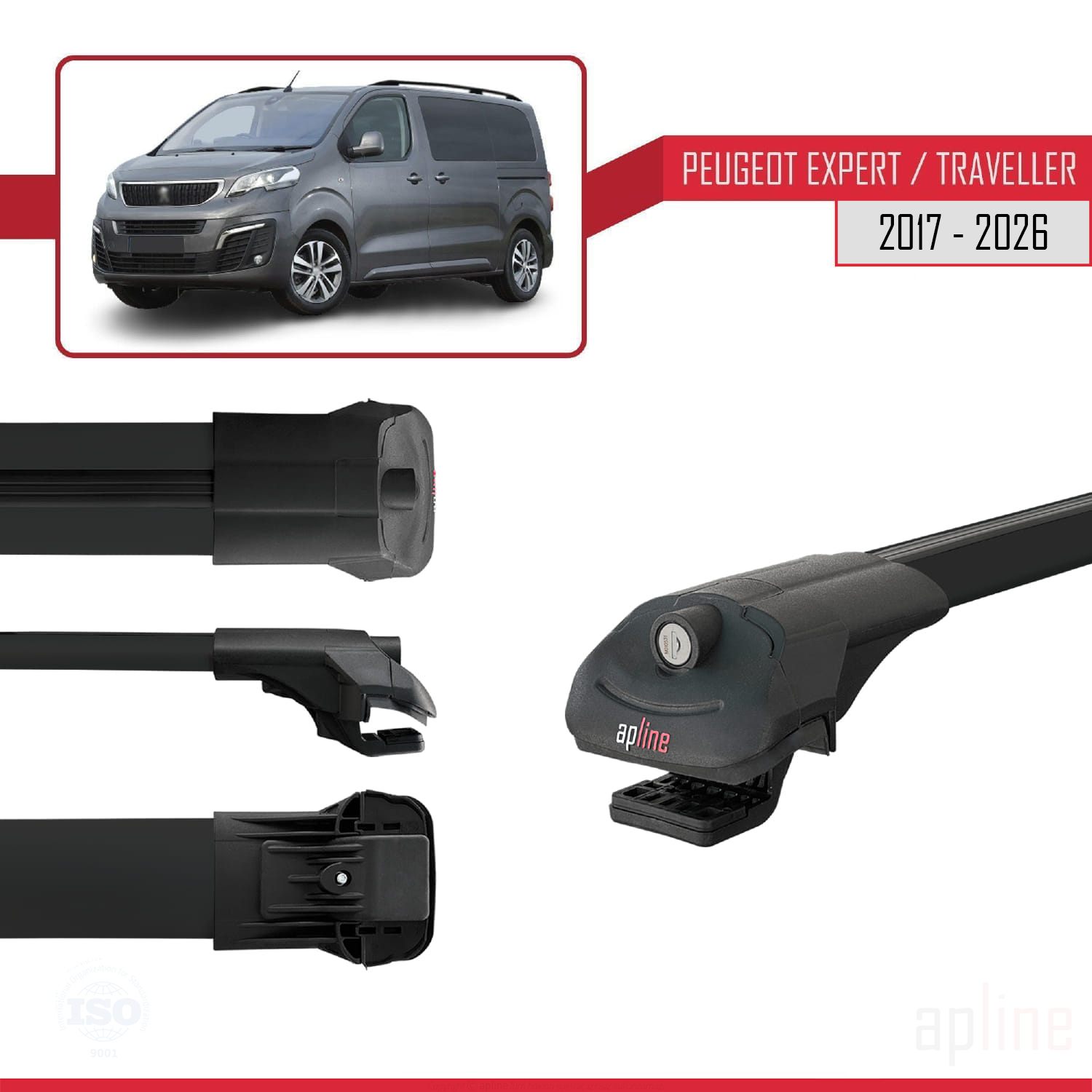 Peugeot Expert 3 Traveller (K0) 2017-2026 Arası ile Uyumlu ACE-1 Model Ara Atkı Tavan Barı Siyah 2 Adet - Görsel 3