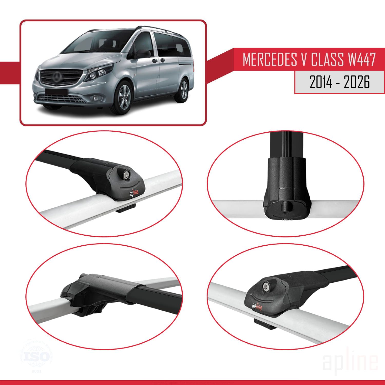 Mercedes V-Class 3 (W447) 2014-2026 Arası ile Uyumlu ACE-1 Model Ara Atkı Tavan Barı Siyah 3 Adet - Görsel 4