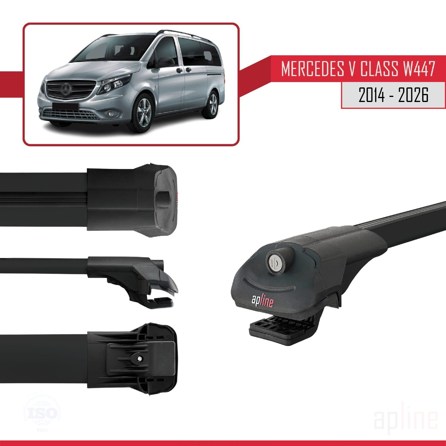 Mercedes V-Class 3 (W447) 2014-2026 Arası ile Uyumlu ACE-1 Model Ara Atkı Tavan Barı Siyah 4 Adet - Görsel 3