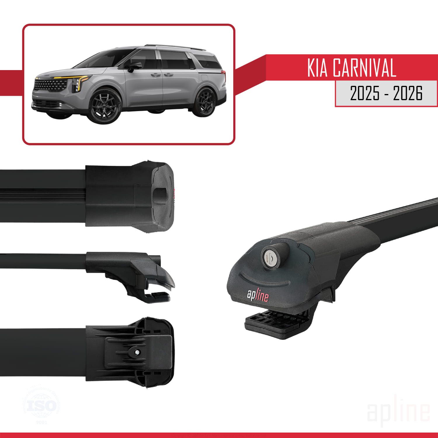 Kia Carnival (KA4) 2024-2026 Arası ile Uyumlu ACE-1 Model Ara Atkı Tavan Barı Siyah 3 Adet - Görsel 3