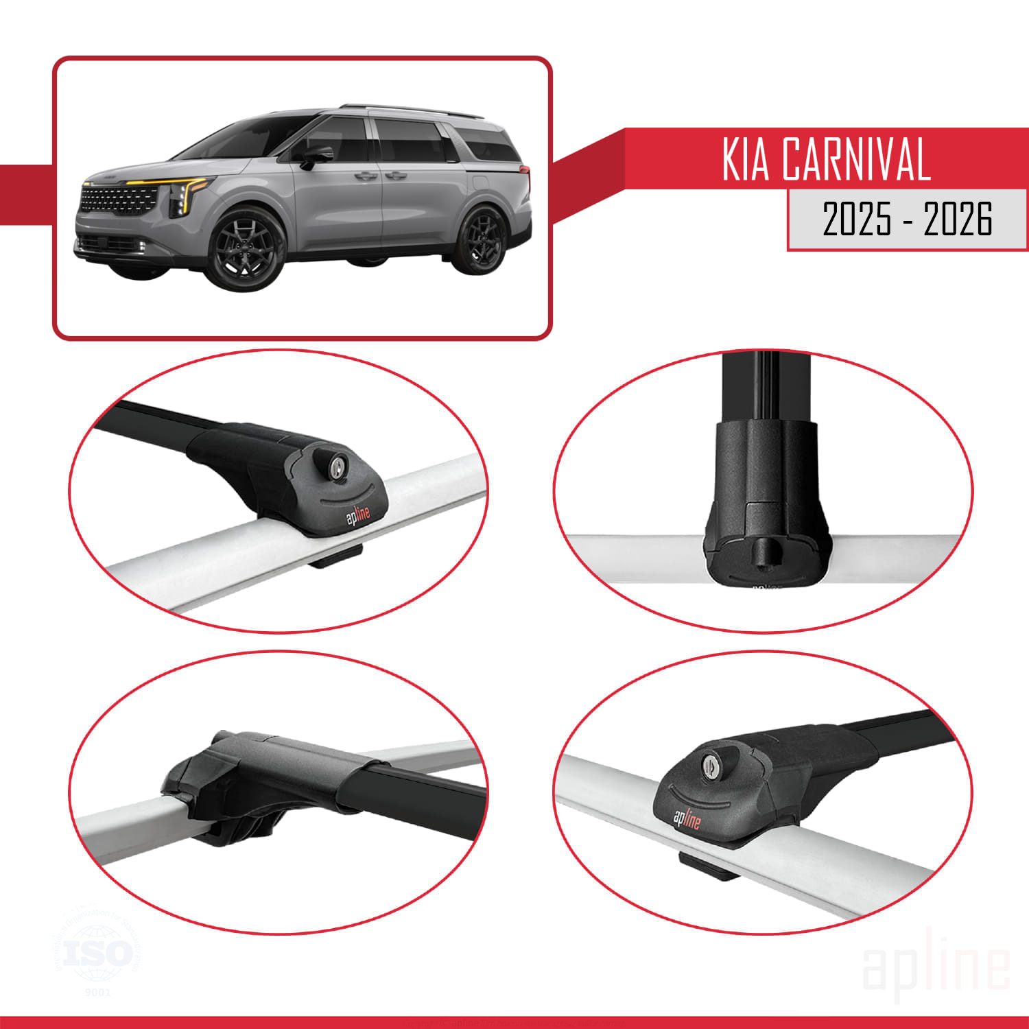 Kia Carnival (KA4) 2024-2026 Arası ile Uyumlu ACE-1 Model Ara Atkı Tavan Barı Siyah 3 Adet - Görsel 4