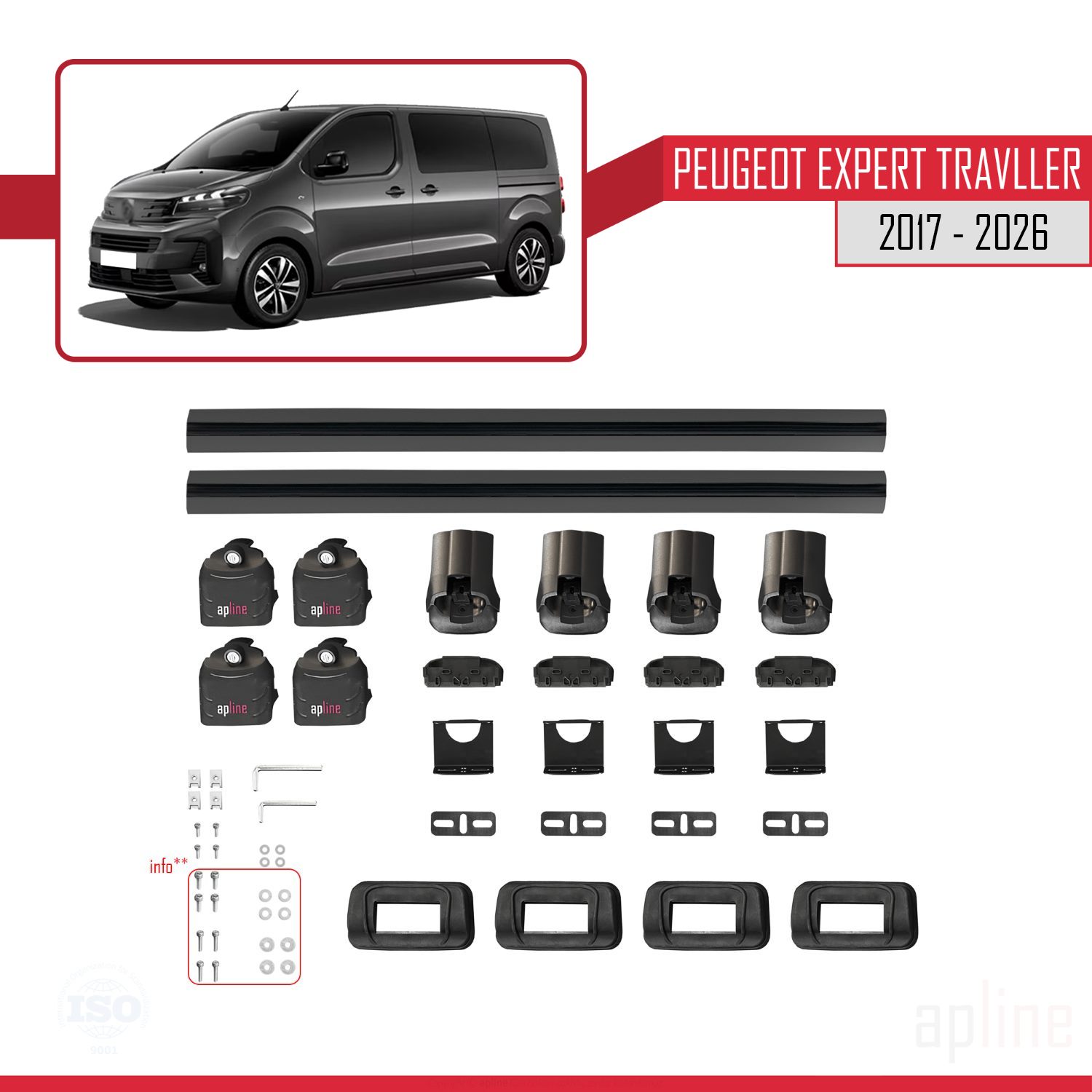Peugeot Expert Traveller (K0) 2017-2026 Arası ile Uyumlu ACE-3 Model Ara Atkı Tavan Barı Siyah 2 Adet - Görsel 7