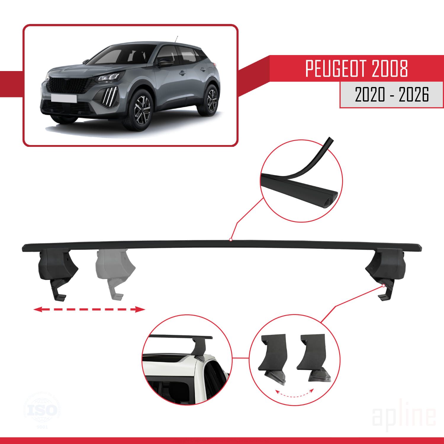 Peugeot 2008 II (P24) 2020 -2026 Arası ile Uyumlu ACE-4 Ara Atkı Tavan Barı Siyah 2 Adet - Görsel 3
