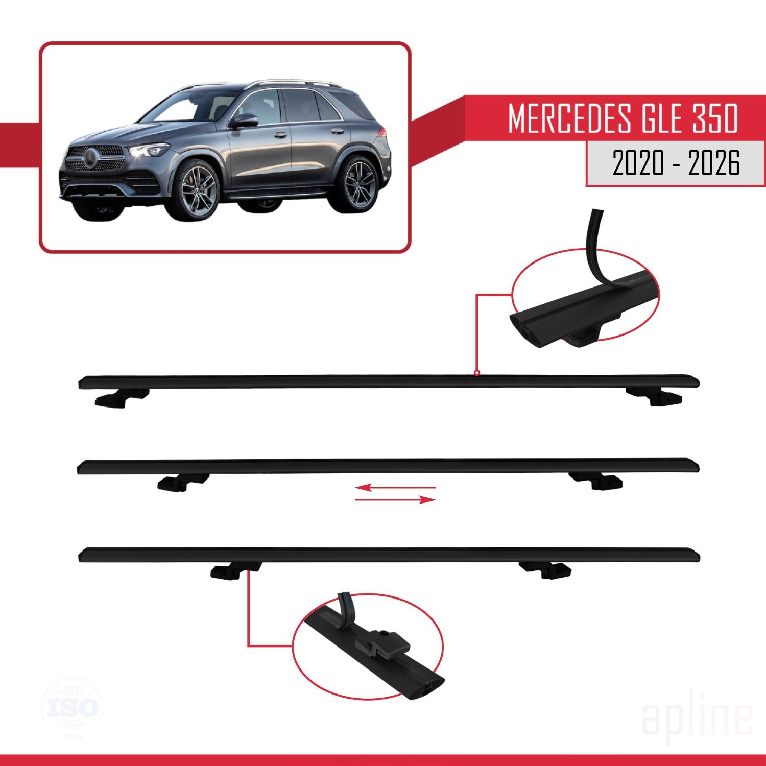 Mercedes GLE Class 4 (W167) 2019-2026 Arası ile uyumlu BASIC Model Ara Atkı Tavan Barı Siyah 3 Adet - Görsel 5