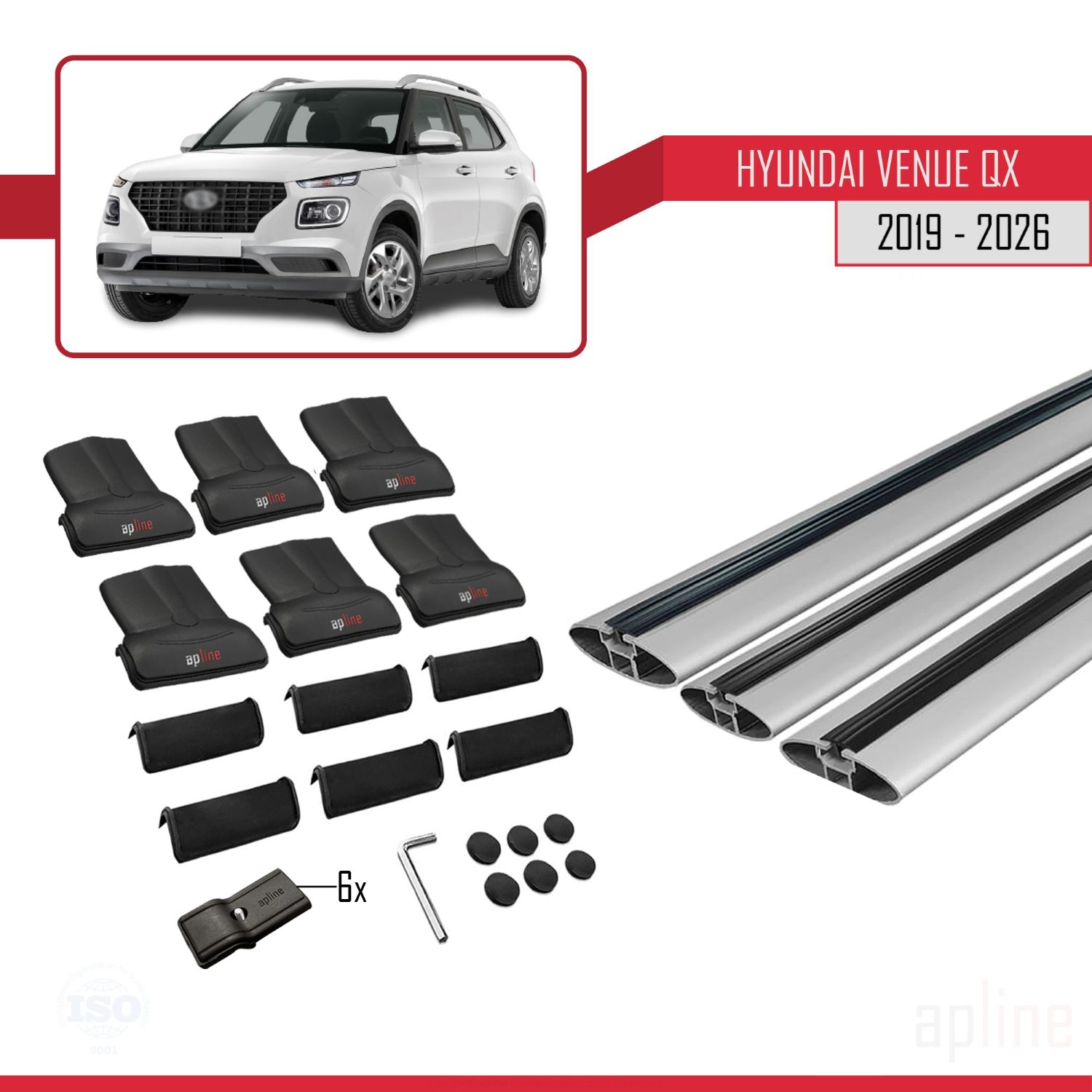 Hyundai Venue (QX) 2019-2026 Arası ile Uyumlu FLY Model Ara Atkı Tavan Barı Gri 3 Adet - Görsel 4
