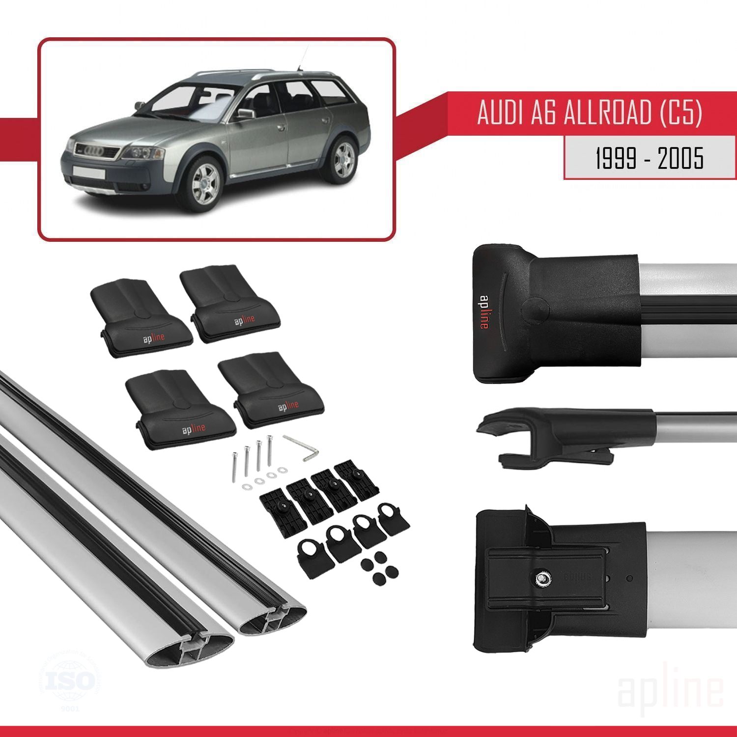 Audi A6 (C5) Allroad 1999-2005 Arası ile Uyumlu FLY Model Ara Atkı Tavan Barı Gri 2 Adet - Görsel 4