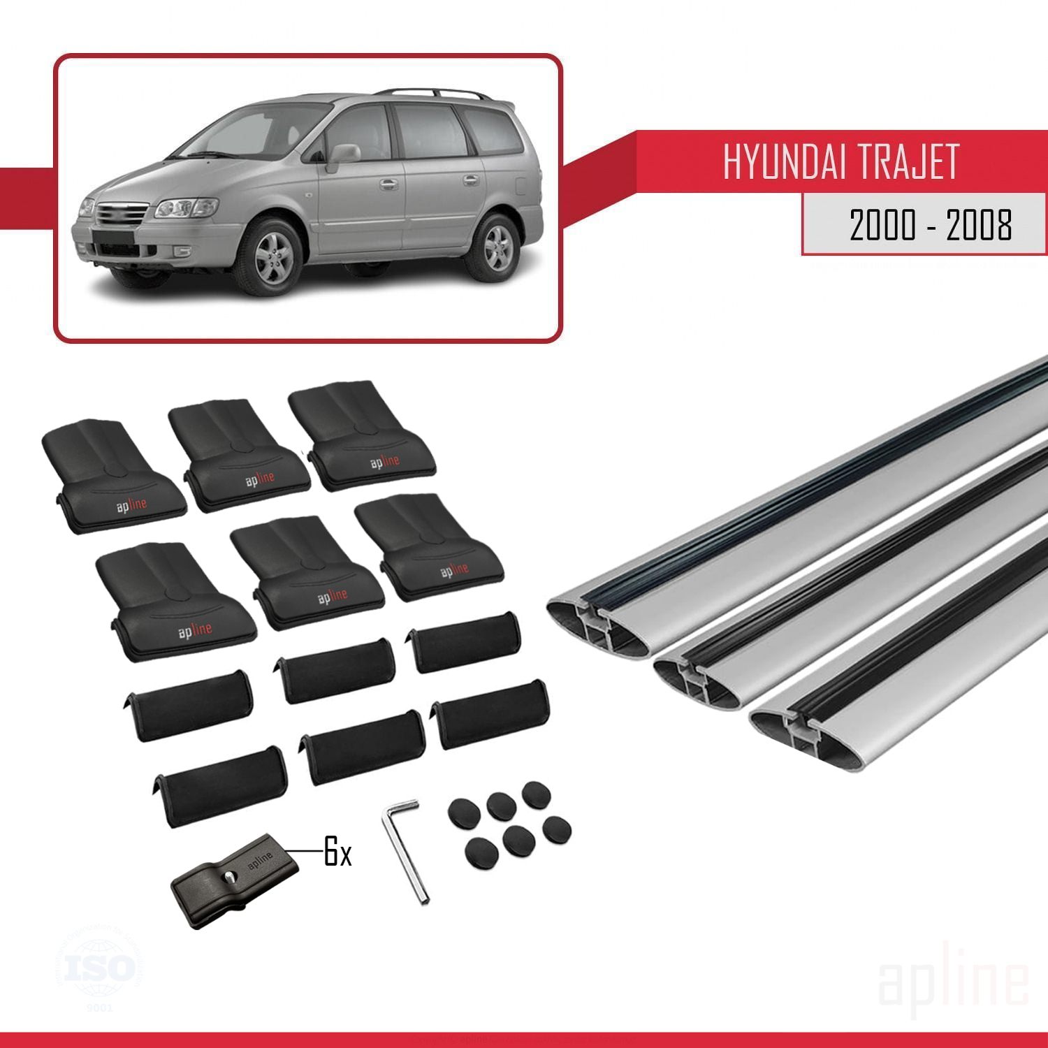Hyundai Trajet (FO) 1999-2008 Arası ile Uyumlu FLY Model Ara Atkı Tavan Barı Gri 3 Adet - Görsel 4