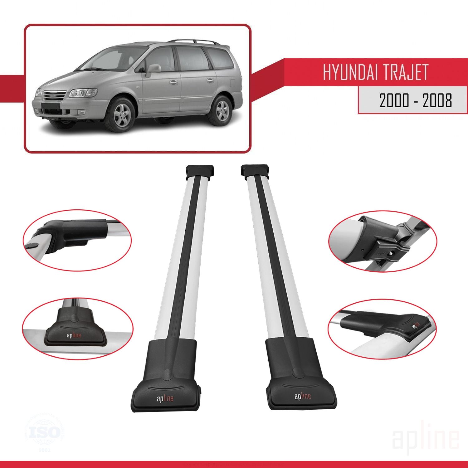 Hyundai Trajet (FO) 1999-2008 Arası ile Uyumlu FLY Model Ara Atkı Tavan Barı Gri 2 Adet - Görsel 3