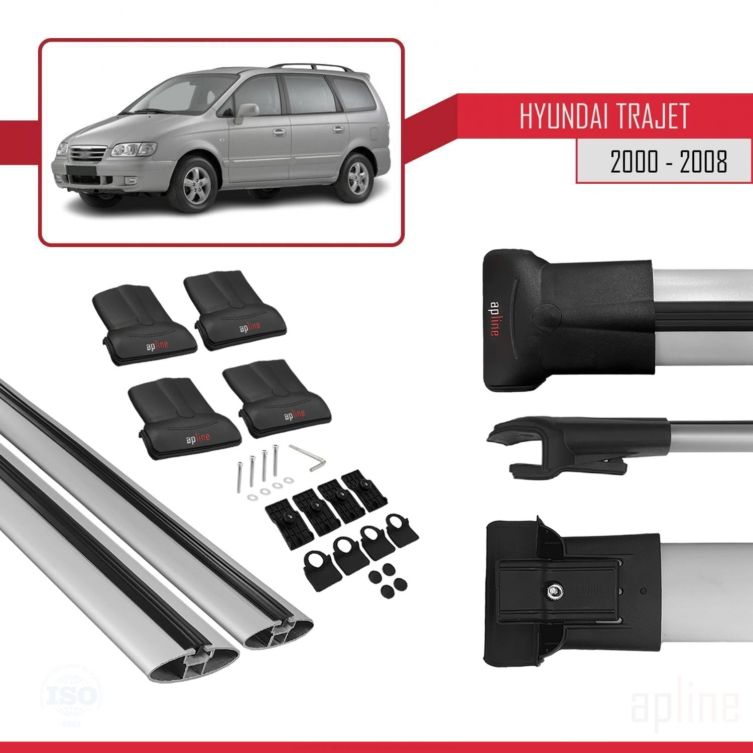Hyundai Trajet (FO) 1999-2008 Arası ile Uyumlu FLY Model Ara Atkı Tavan Barı Gri 2 Adet - Görsel 4