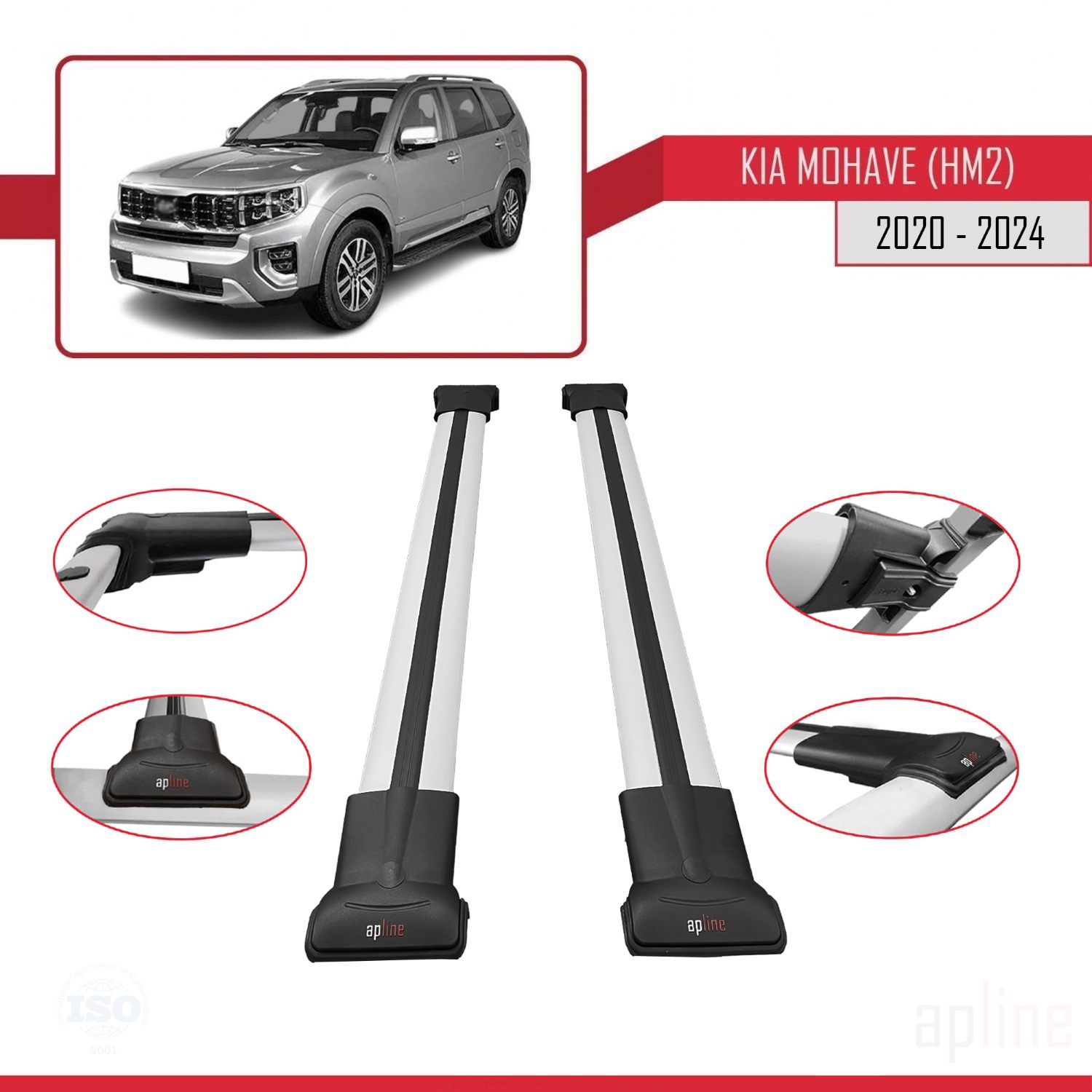 Kia Mohave 2 (HM2) 2020-2024 Arası ile Uyumlu FLY Model Ara Atkı Tavan Barı Gri 2 Adet - Görsel 3