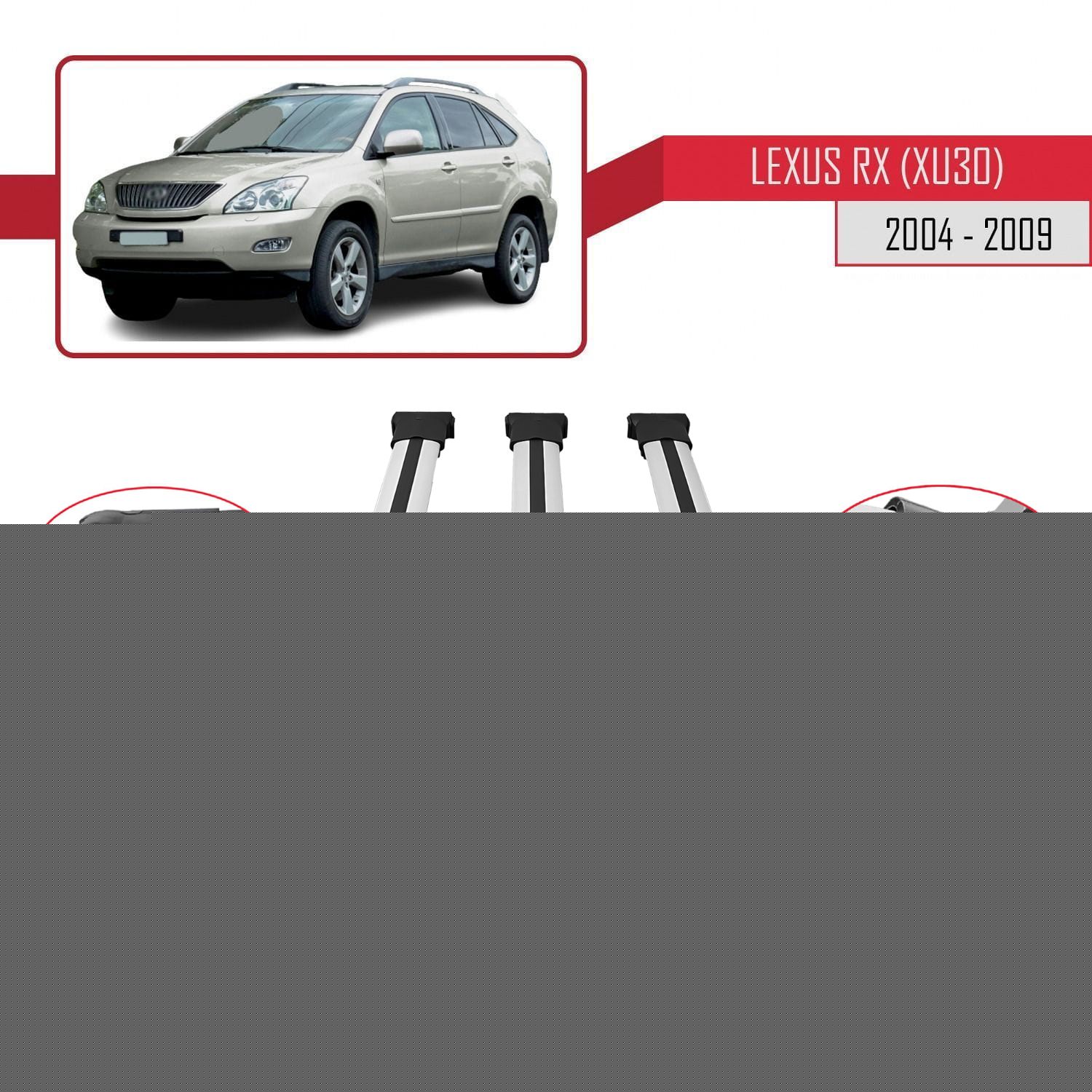 Lexus RX 2 (XU30) 2004-2009 Arası ile Uyumlu FLY Model Ara Atkı Tavan Barı Gri 3 Adet - Görsel 3