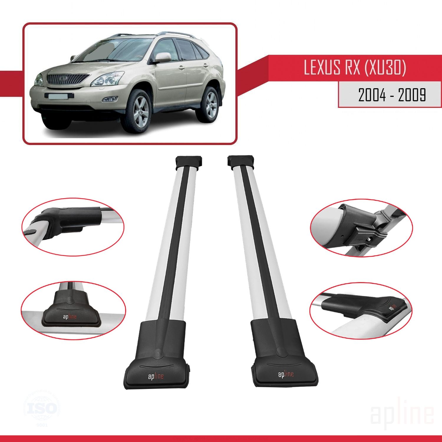 Lexus RX 2 (XU30) 2004-2009 Arası ile Uyumlu FLY Model Ara Atkı Tavan Barı Gri 2 Adet - Görsel 3