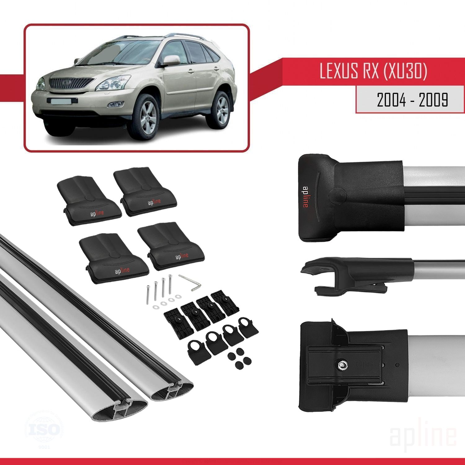 Lexus RX 2 (XU30) 2004-2009 Arası ile Uyumlu FLY Model Ara Atkı Tavan Barı Gri 2 Adet - Görsel 4