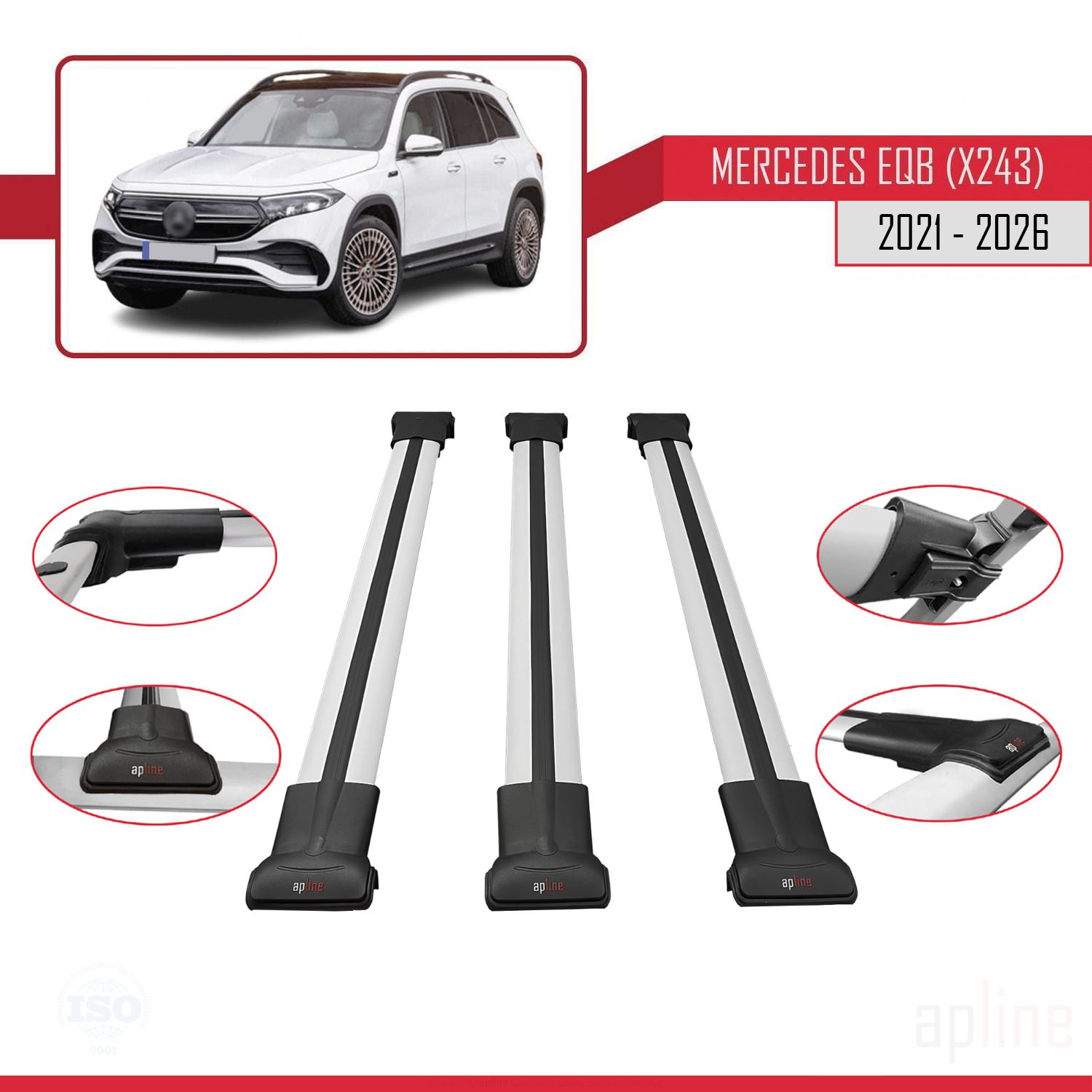 Mercedes EQB (X243) 2021-2026 Arası ile Uyumlu FLY Model Ara Atkı Tavan Barı Gri 3 Adet - Görsel 3