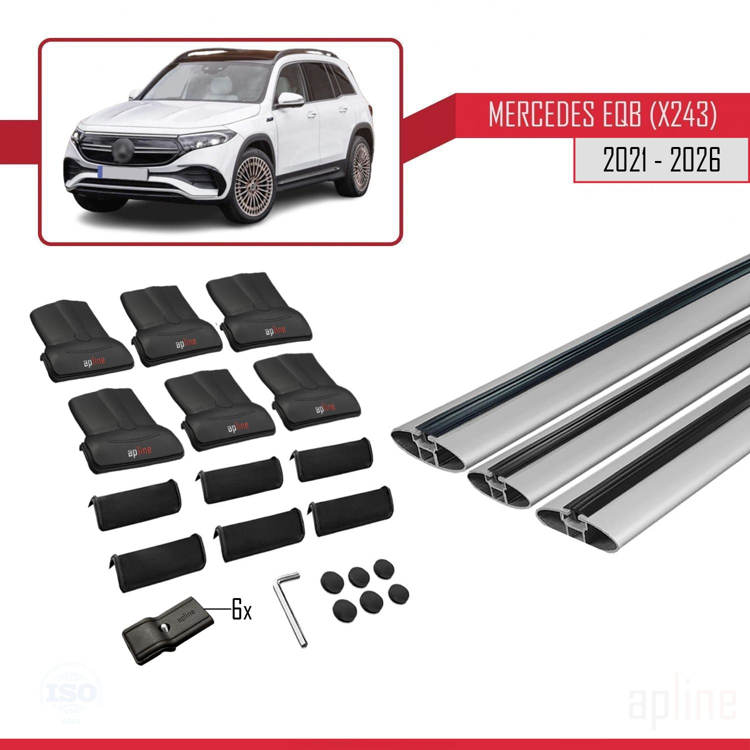 Mercedes EQB (X243) 2021-2026 Arası ile Uyumlu FLY Model Ara Atkı Tavan Barı Gri 3 Adet - Görsel 4