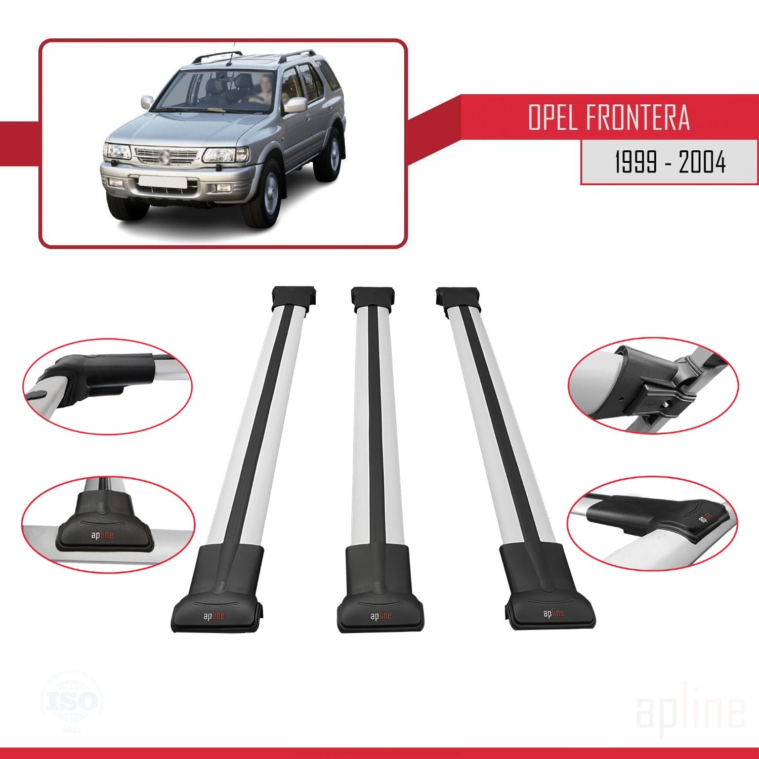 Opel Frontera 2 1999-2004 Arası ile Uyumlu FLY Model Ara Atkı Tavan Barı Gri 3 Adet - Görsel 3