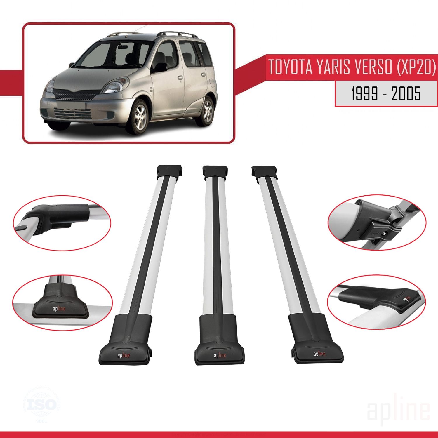 Toyota Yaris Verso (XP20) 1999-2005 Arası ile Uyumlu FLY Model Ara Atkı Tavan Barı Gri 3 Adet - Görsel 3