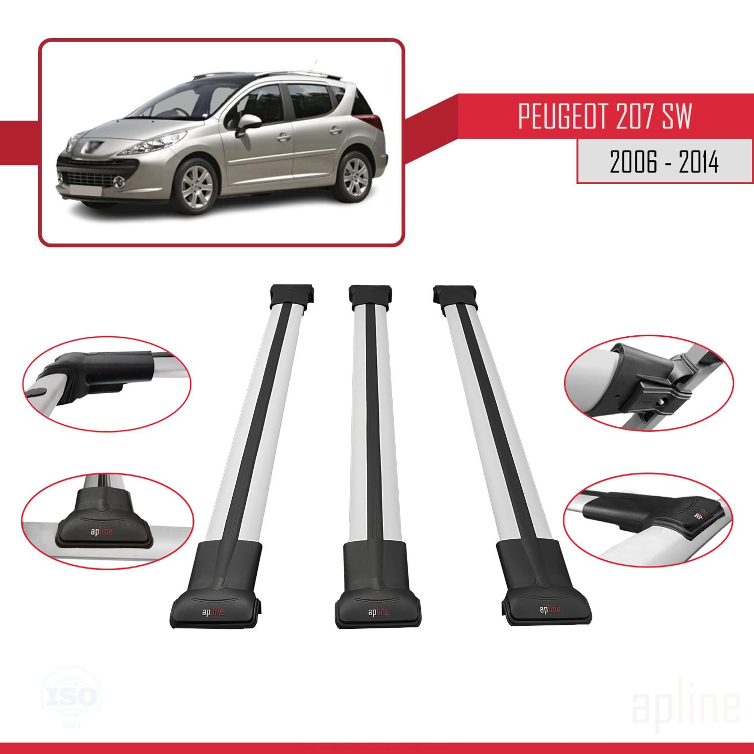 Peugeot 207 SW 2006-2014 Arası ile Uyumlu FLY Model Ara Atkı Tavan Barı Gri 3 Adet - Görsel 3