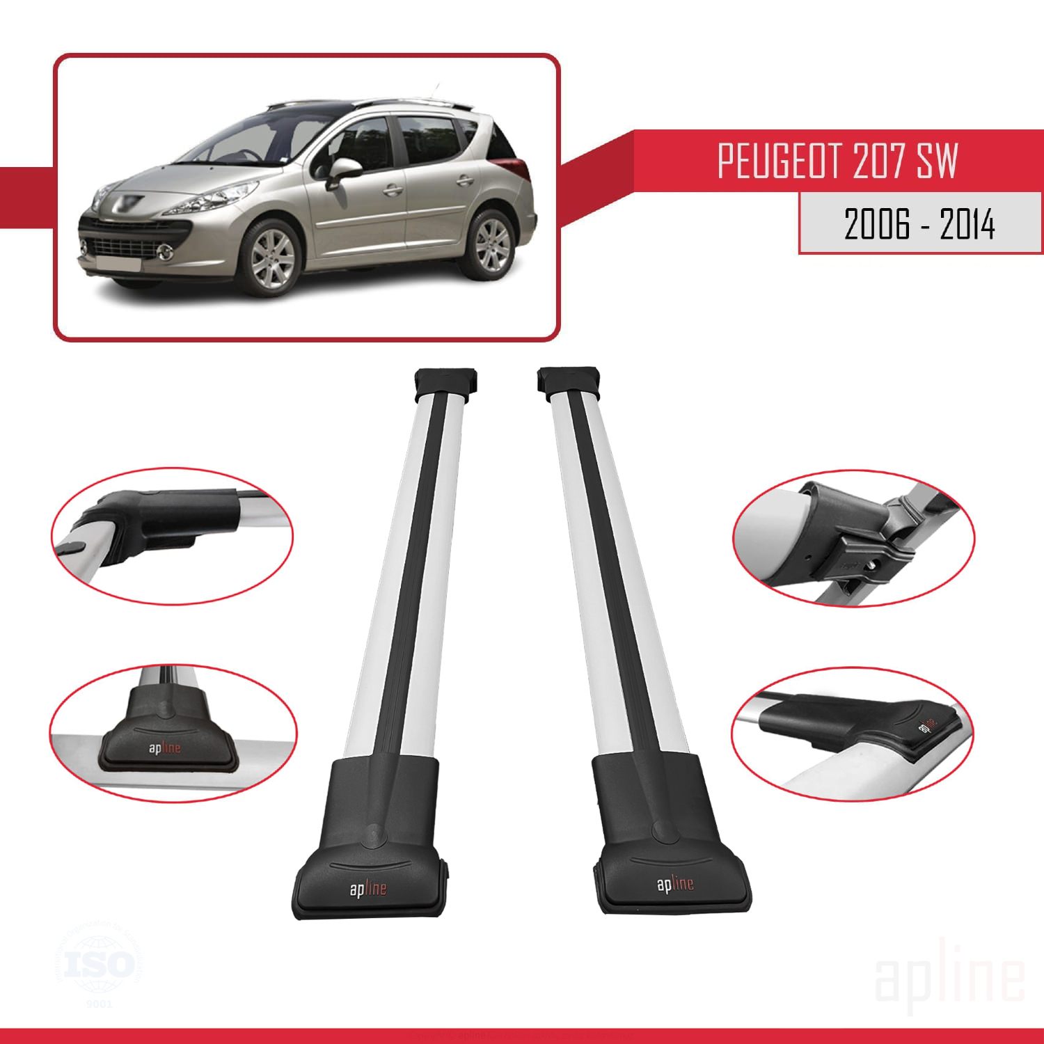 Peugeot 207 SW 2006-2014 Arası ile Uyumlu FLY Model Ara Atkı Tavan Barı Gri 2 Adet - Görsel 3