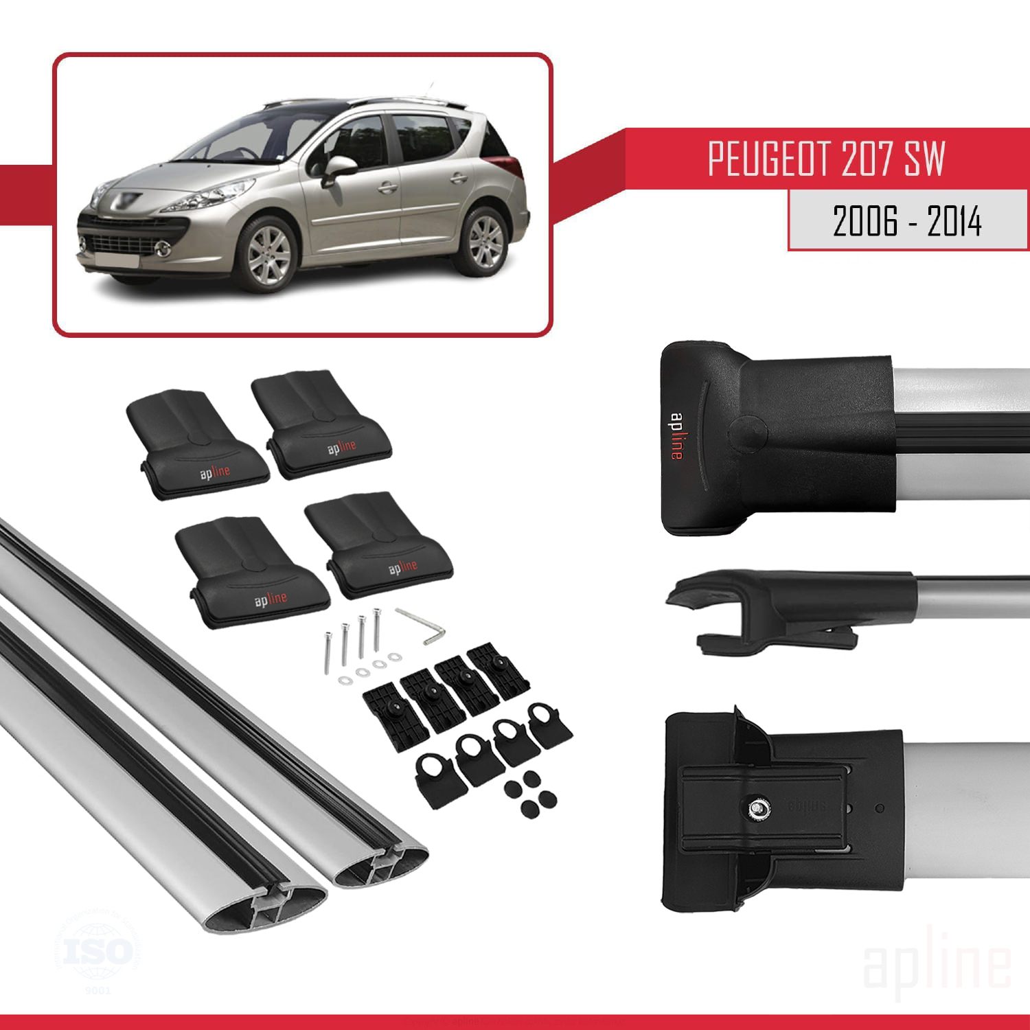 Peugeot 207 SW 2006-2014 Arası ile Uyumlu FLY Model Ara Atkı Tavan Barı Gri 2 Adet - Görsel 4