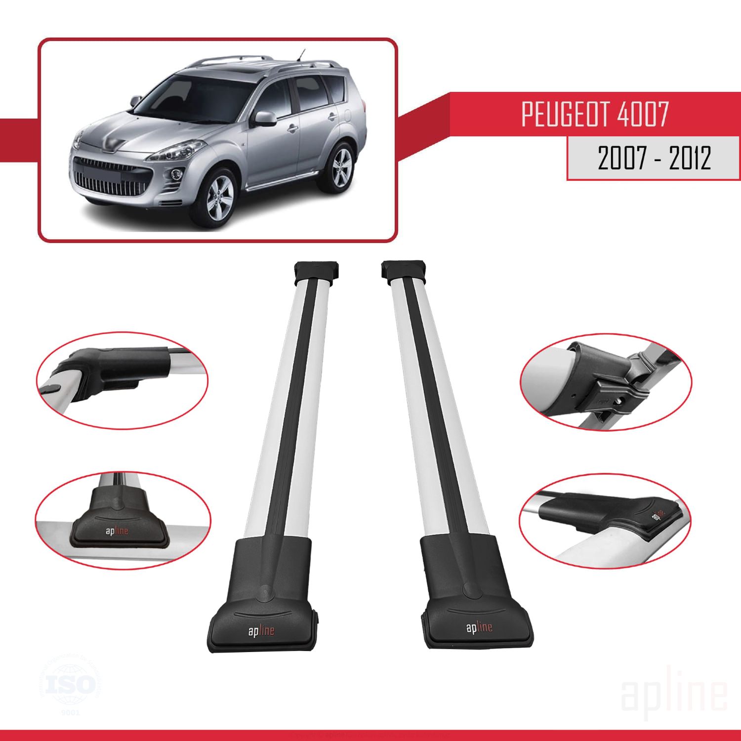 Peugeot 4007 2007-2012 Arası ile Uyumlu FLY Model Ara Atkı Tavan Barı Gri 2 Adet - Görsel 3