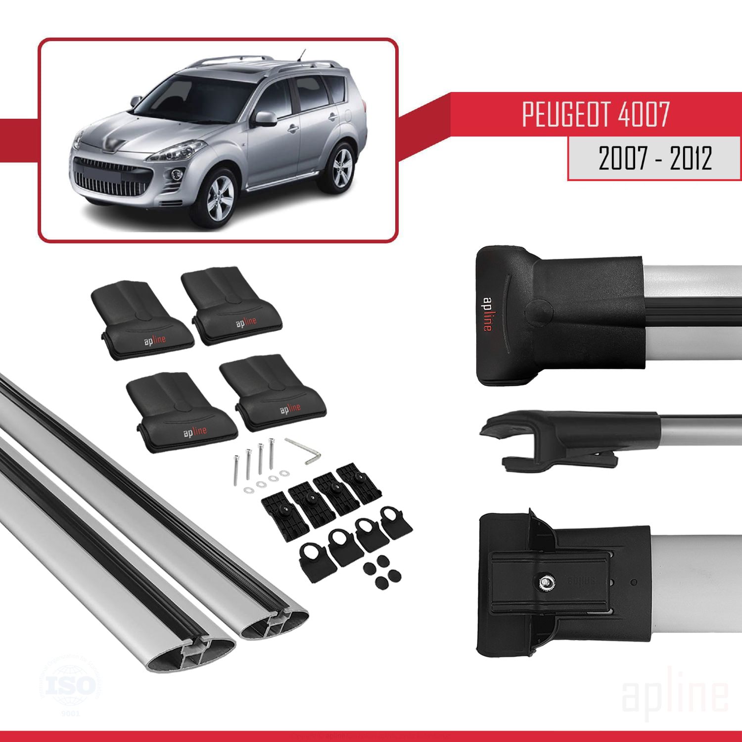 Peugeot 4007 2007-2012 Arası ile Uyumlu FLY Model Ara Atkı Tavan Barı Gri 2 Adet - Görsel 4