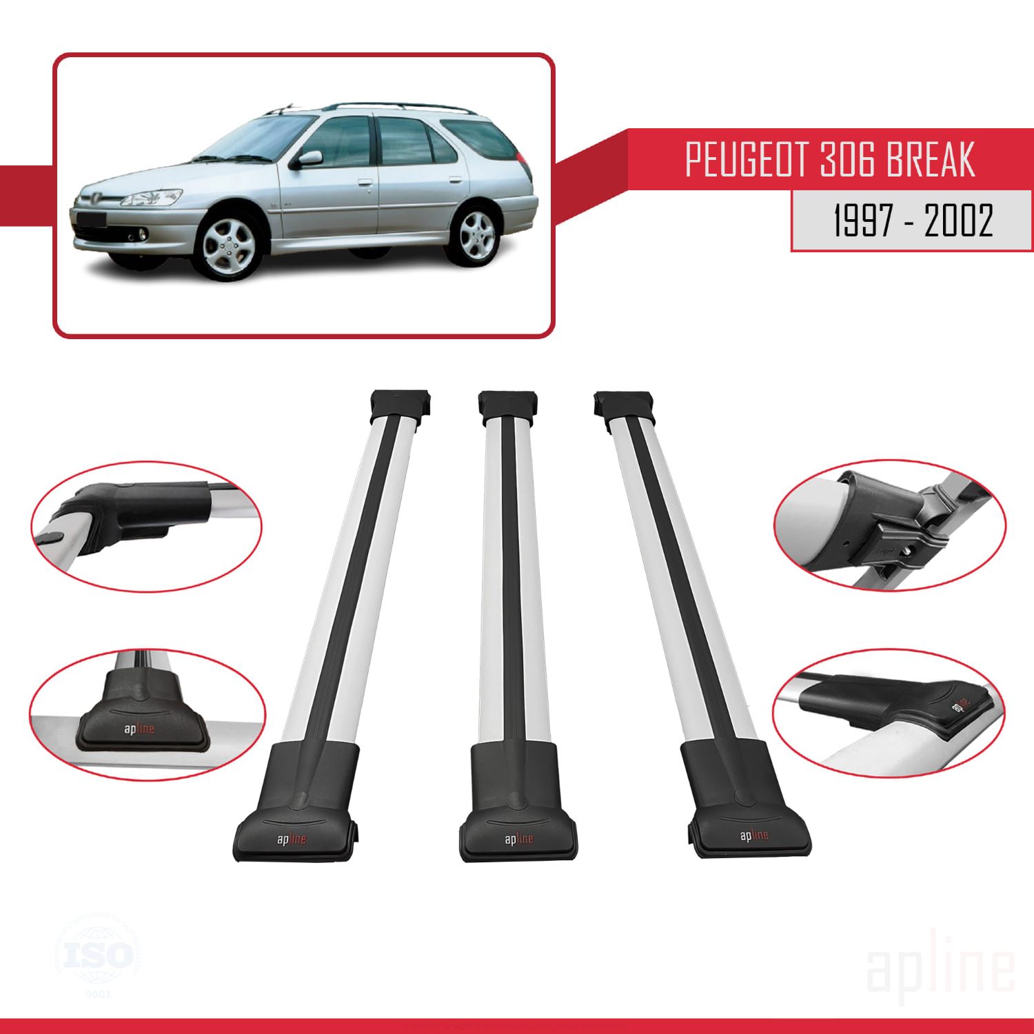 Peugeot 306 SW 1997-2002 Arası ile Uyumlu FLY Model Ara Atkı Tavan Barı Gri 3 Adet - Görsel 3