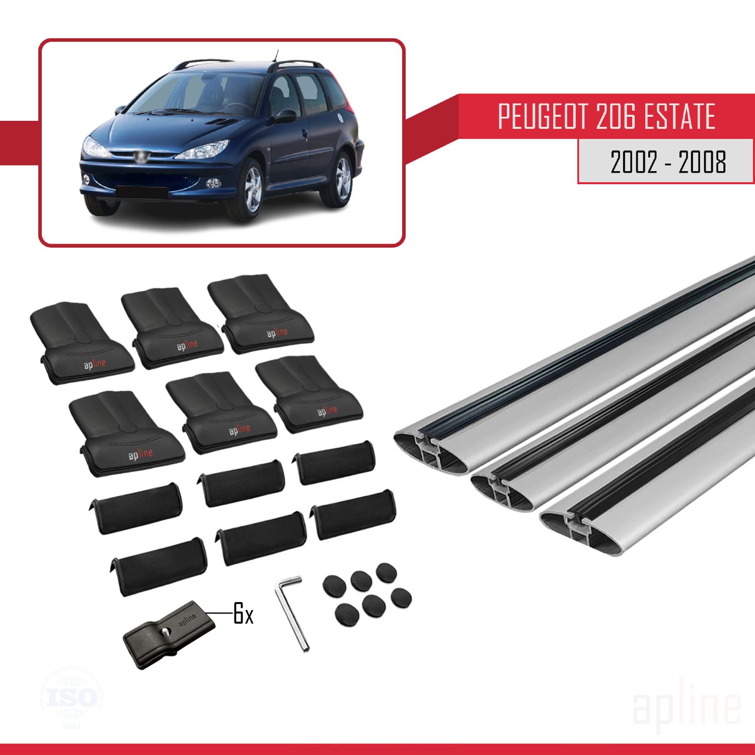 Peugeot 206 SW (T12) 2001-2008 Arası ile Uyumlu FLY Model Ara Atkı Tavan Barı Gri 3 Adet - Görsel 4