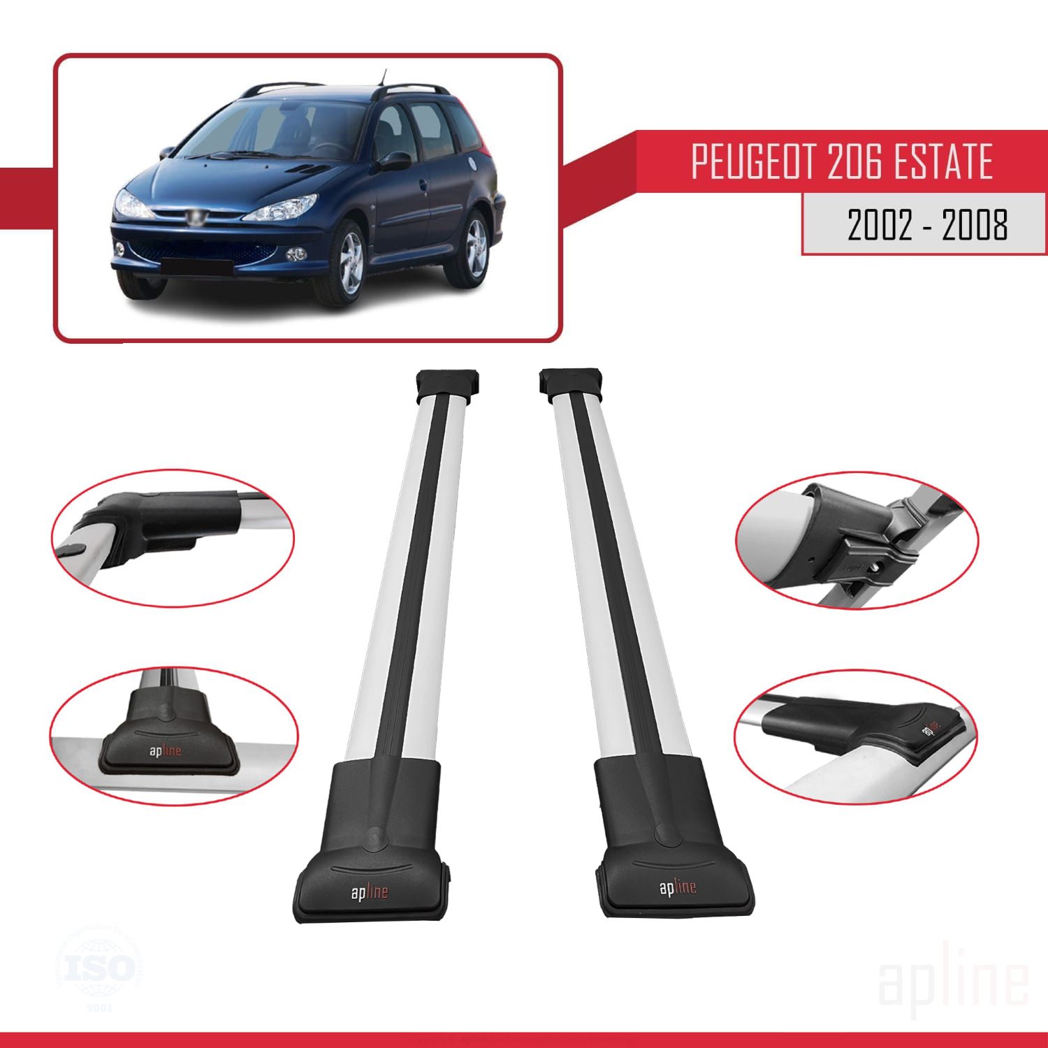 Peugeot 206 SW (T12) 2001-2008 Arası ile Uyumlu FLY Model Ara Atkı Tavan Barı Gri 2 Adet - Görsel 3