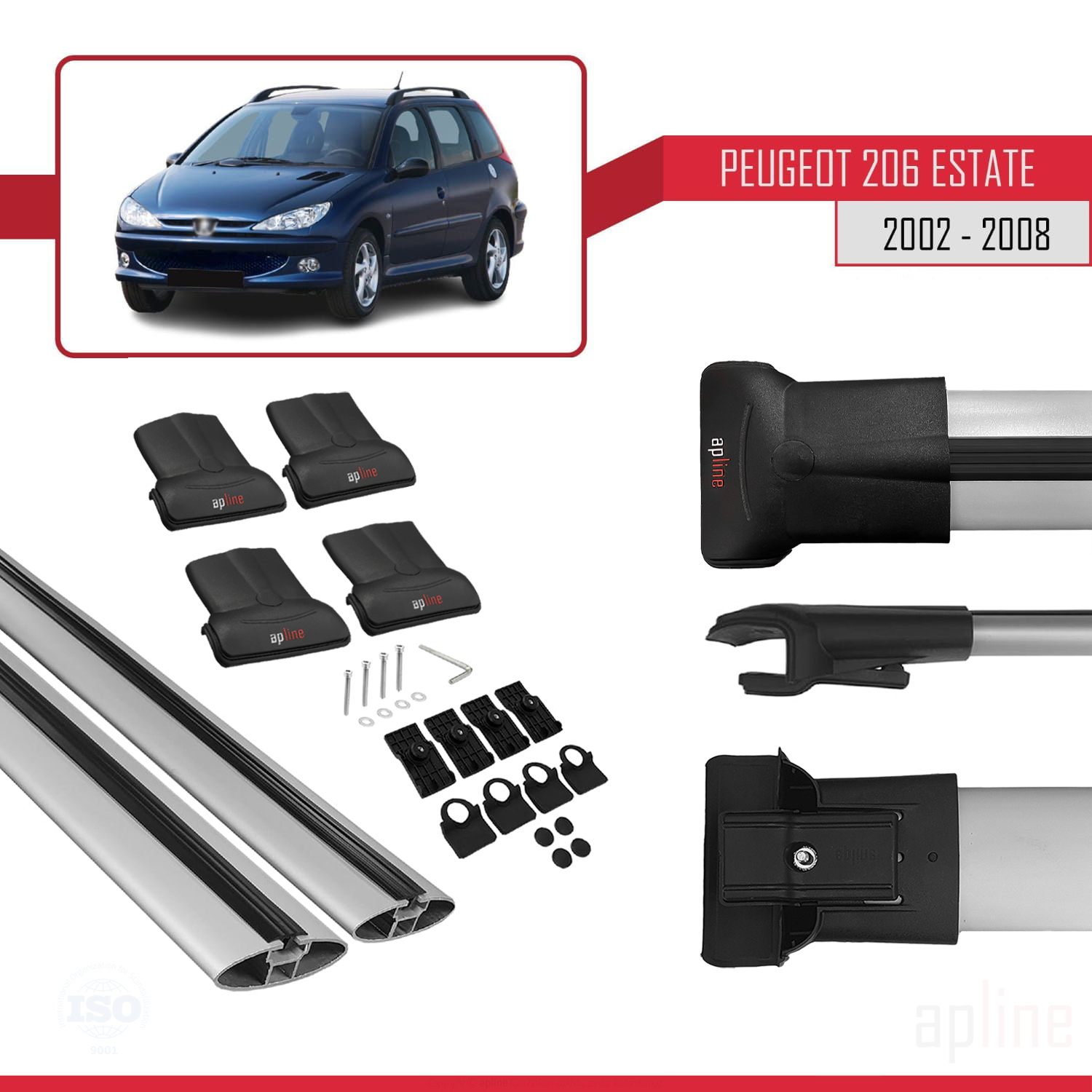 Peugeot 206 SW (T12) 2001-2008 Arası ile Uyumlu FLY Model Ara Atkı Tavan Barı Gri 2 Adet - Görsel 4