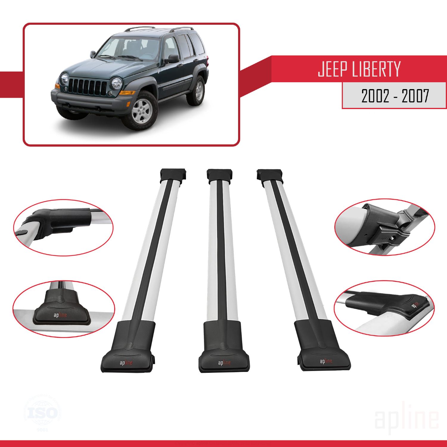 Jeep Liberty (KJ) 2002-2007 Arası ile Uyumlu FLY Model Ara Atkı Tavan Barı Gri 3 Adet - Görsel 3