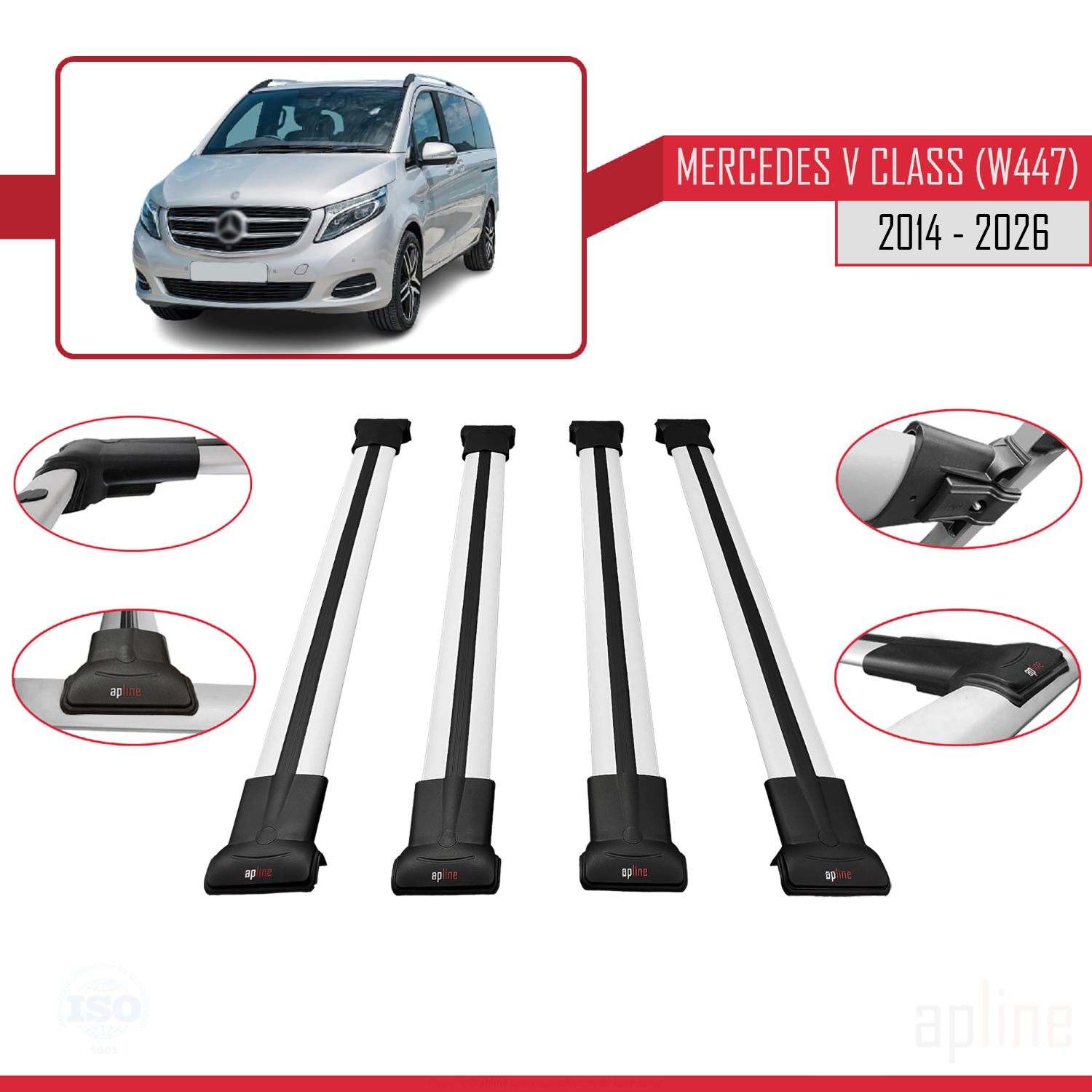 Mercedes V-Class 3 (W447) 2014-2026 Arası ile Uyumlu FLY Model Ara Atkı Tavan Barı Gri 4 Adet - Görsel 3