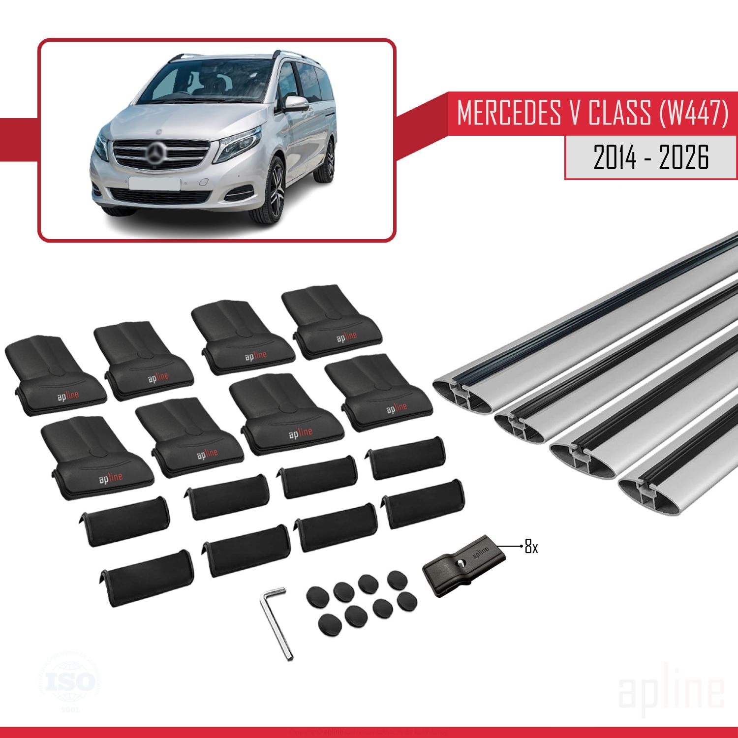 Mercedes V-Class 3 (W447) 2014-2026 Arası ile Uyumlu FLY Model Ara Atkı Tavan Barı Gri 4 Adet - Görsel 4