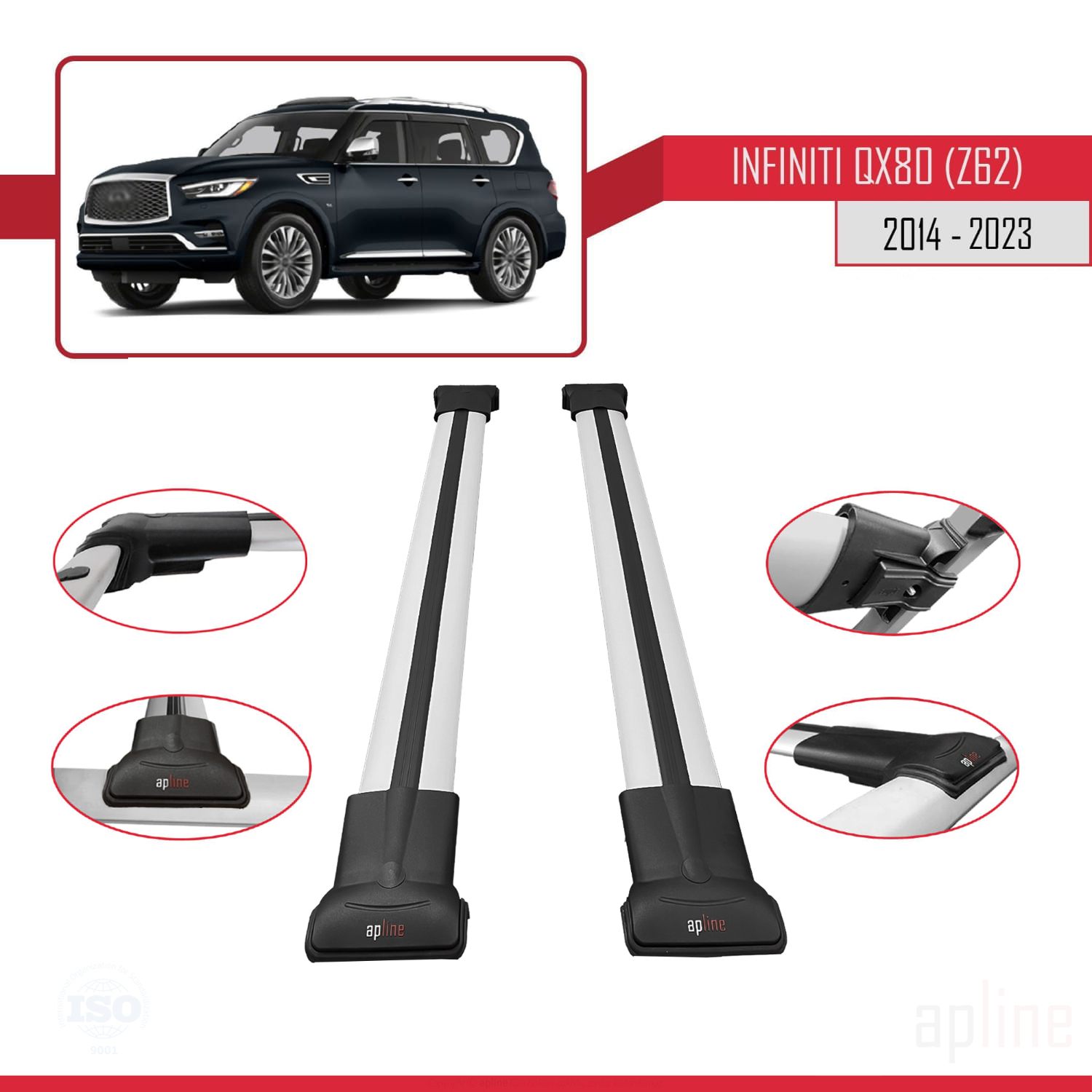 Infiniti QX80 (Z62) 2014-2024 Arası ile Uyumlu FLY Model Ara Atkı Tavan Barı Gri 2 Adet - Görsel 3