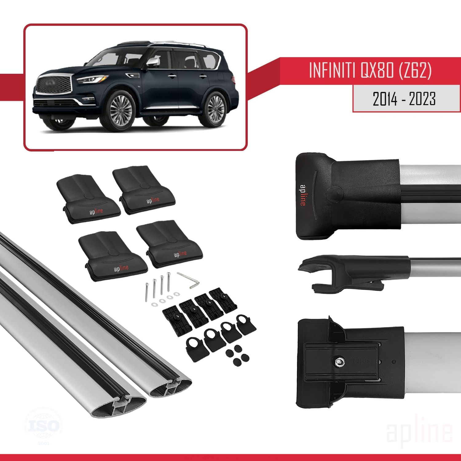 Infiniti QX80 (Z62) 2014-2024 Arası ile Uyumlu FLY Model Ara Atkı Tavan Barı Gri 2 Adet - Görsel 4