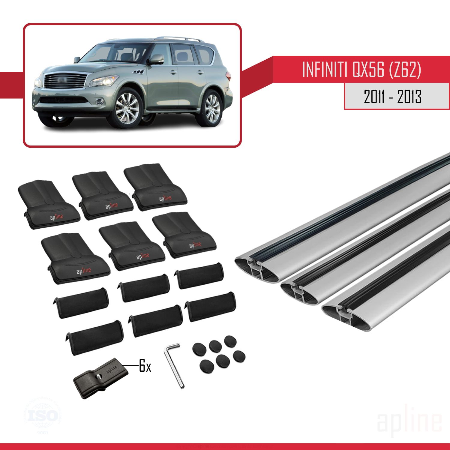 Infiniti QX56 (Z62) 2011-2013 Arası ile Uyumlu FLY Model Ara Atkı Tavan Barı Gri 3 Adet - Görsel 4