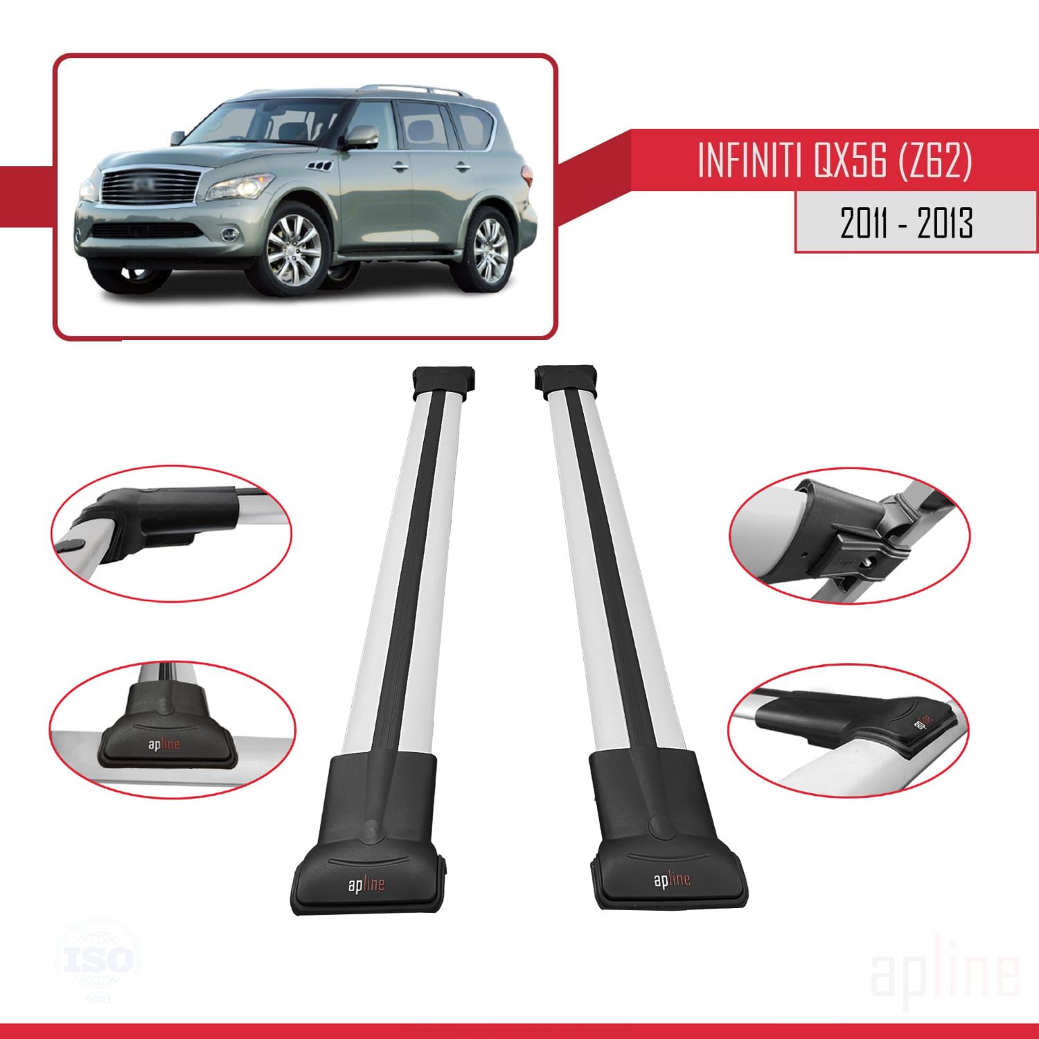 Infiniti QX56 (Z62) 2011-2013 Arası ile Uyumlu FLY Model Ara Atkı Tavan Barı Gri 2 Adet - Görsel 3