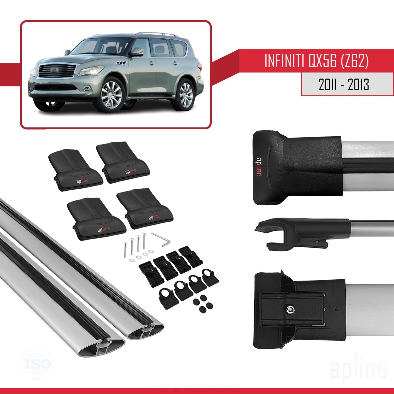 Infiniti QX56 (Z62) 2011-2013 Arası ile Uyumlu FLY Model Ara Atkı Tavan Barı Gri 2 Adet - Görsel 4