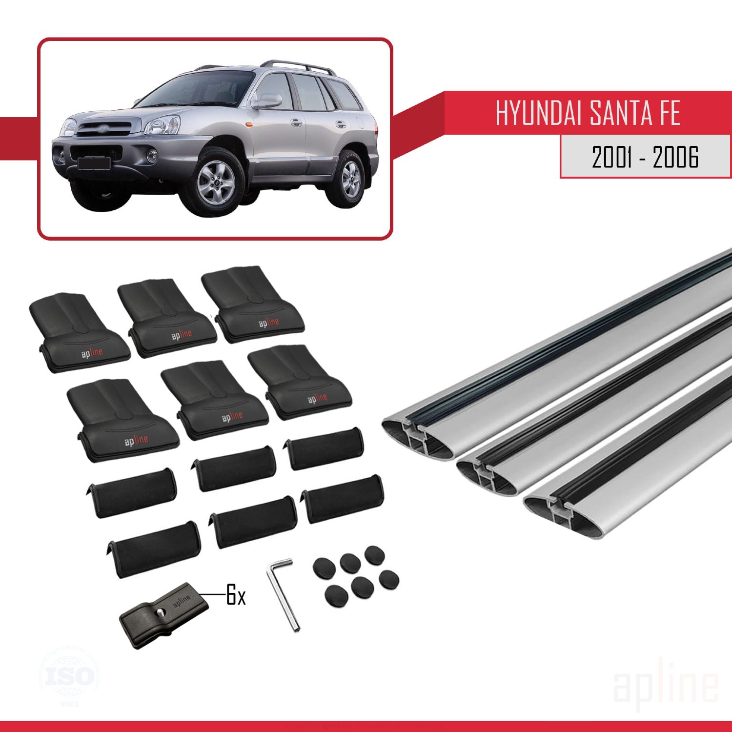 Hyundai Santa Fe (SM) 2000-2006 Arası ile Uyumlu FLY Model Ara Atkı Tavan Barı Gri 3 Adet - Görsel 4