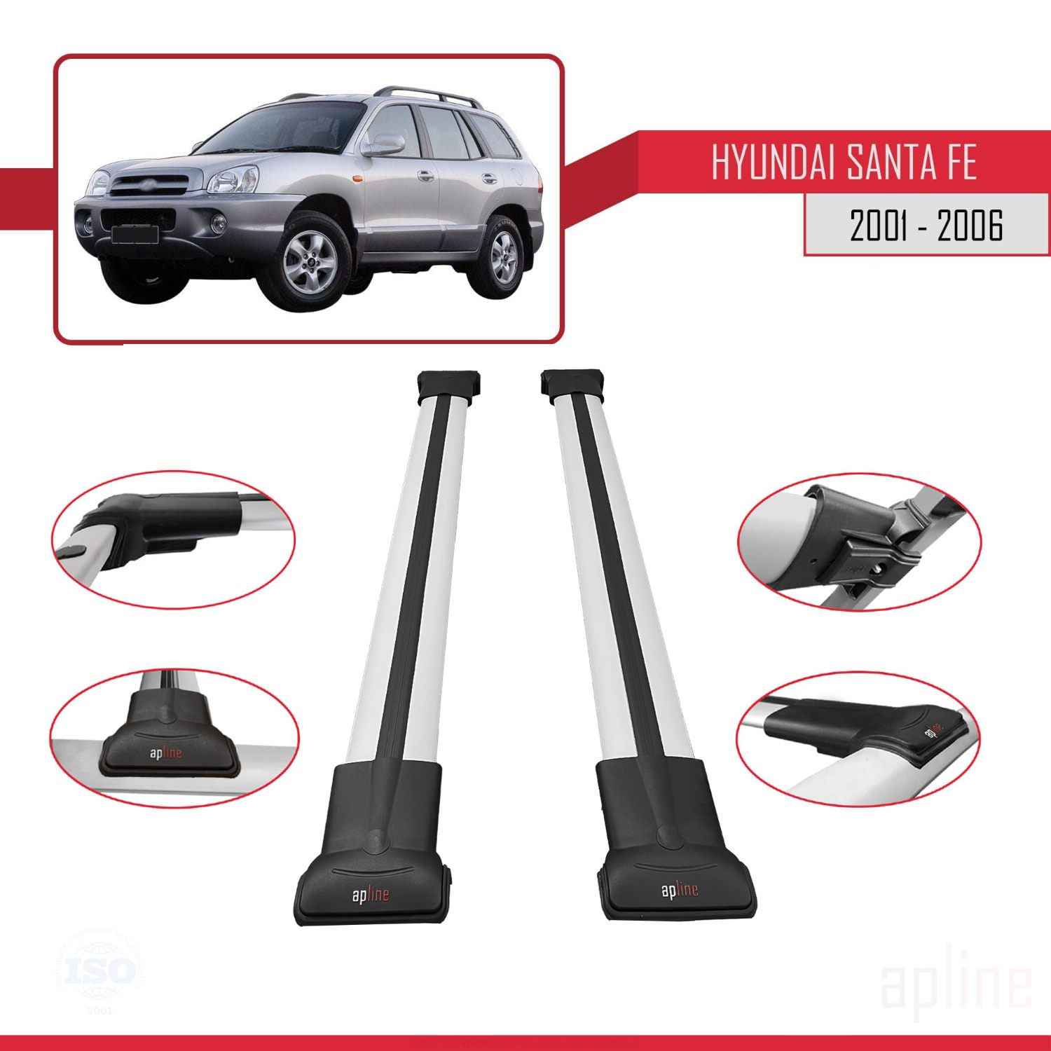 Hyundai Santa Fe (SM) 2000-2006 Arası ile Uyumlu FLY Model Ara Atkı Tavan Barı Gri 2 Adet - Görsel 3