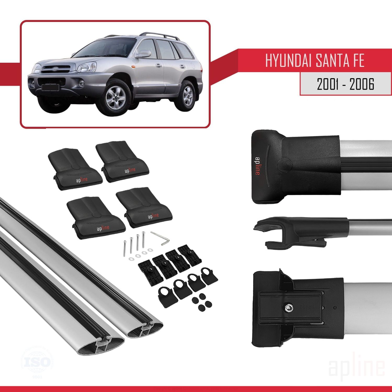 Hyundai Santa Fe (SM) 2000-2006 Arası ile Uyumlu FLY Model Ara Atkı Tavan Barı Gri 2 Adet - Görsel 4