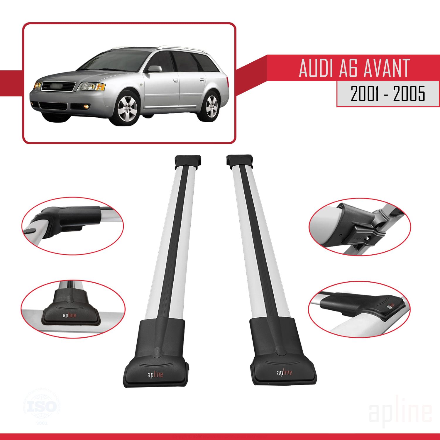 Audi A6 (C5) Avant 1999-2005 Arası ile Uyumlu FLY Model Ara Atkı Tavan Barı Gri 2 Adet - Görsel 3
