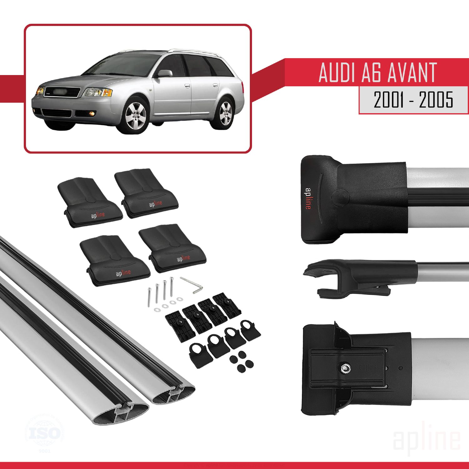 Audi A6 (C5) Avant 1999-2005 Arası ile Uyumlu FLY Model Ara Atkı Tavan Barı Gri 2 Adet - Görsel 4