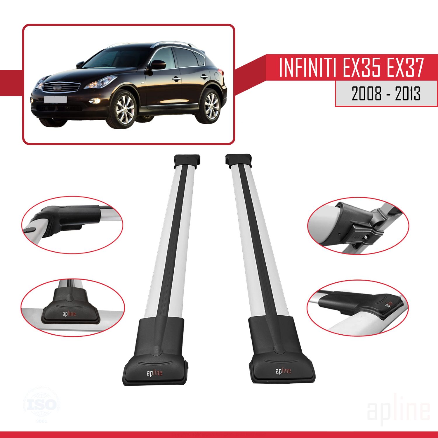 Infiniti EX35 EX37 (J50) 2007-2013 Arası ile Uyumlu FLY Model Ara Atkı Tavan Barı Gri 2 Adet - Görsel 3